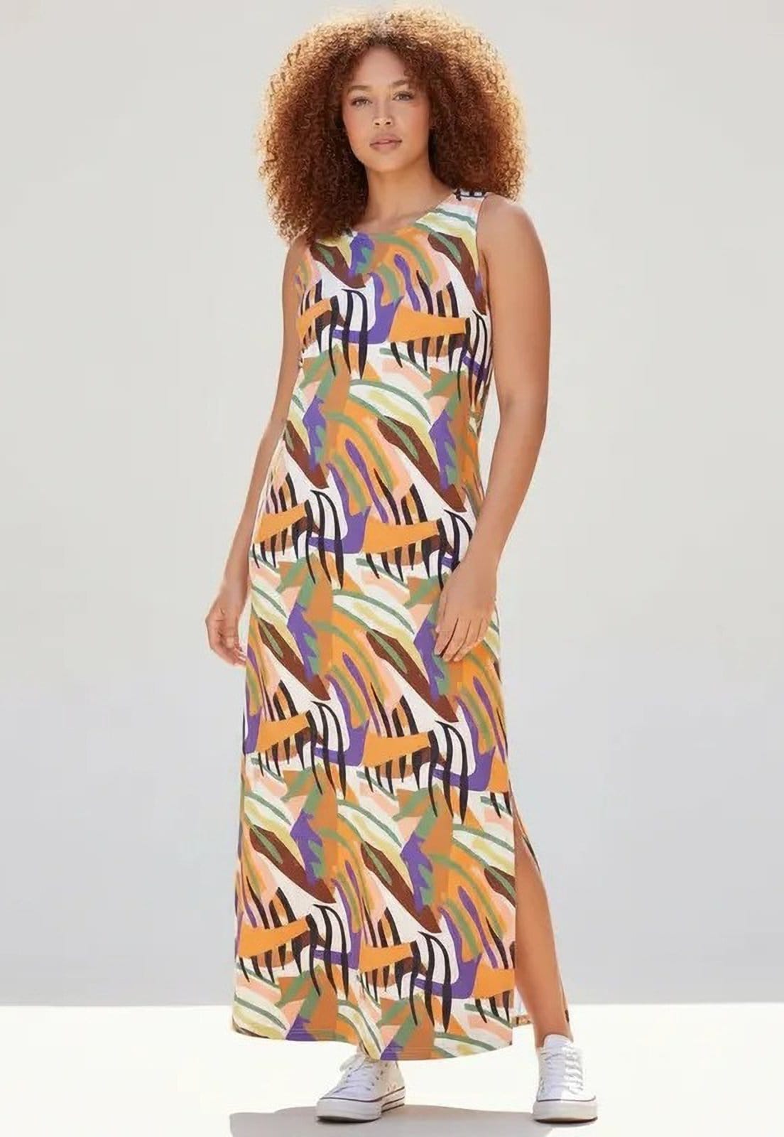 Vista principal Vestido CabanaFree Longo Plano com Bolso Estampa Cores Vibrantes Cabanafree estampado