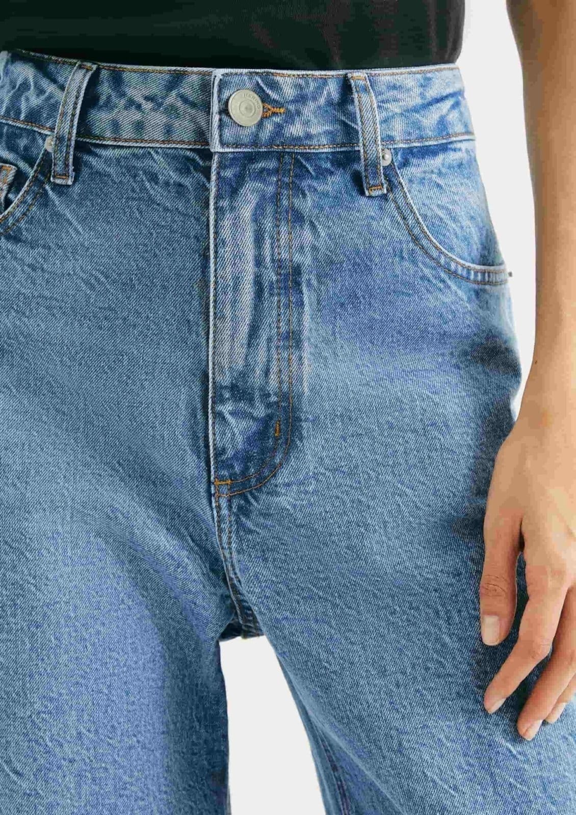 Vista 2 Calça Jeans Feminina Pantalona Cintura Alta Hering azul