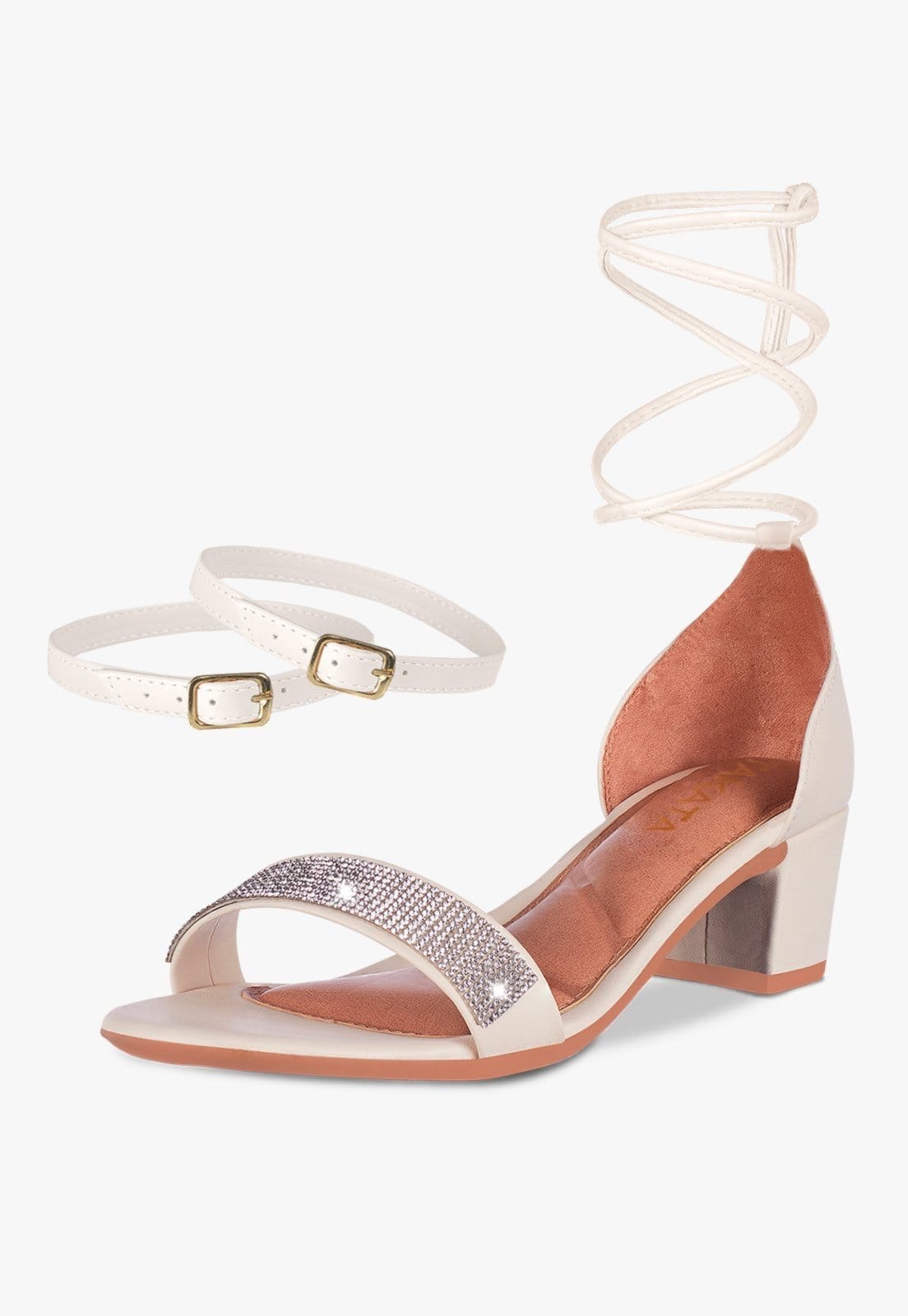 Vista principal Sandália Feminina Tira Salto Quadrado Bloco Baixo Manta Strass Off White TAKATA BY RAFAEL TAKATA off-white white