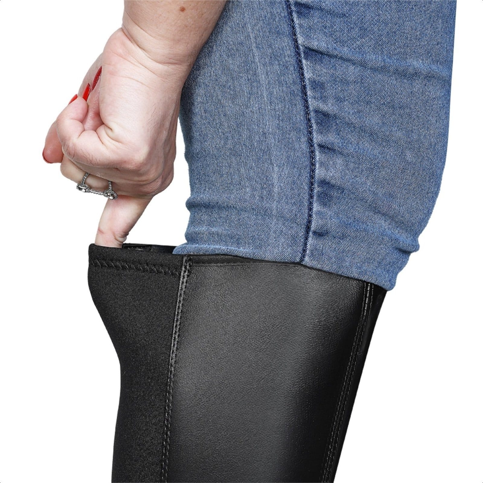 Vista 2 Bota Cano Alto Longo Feminina com ELastico Panturrilha Preta Bia Ramos preto