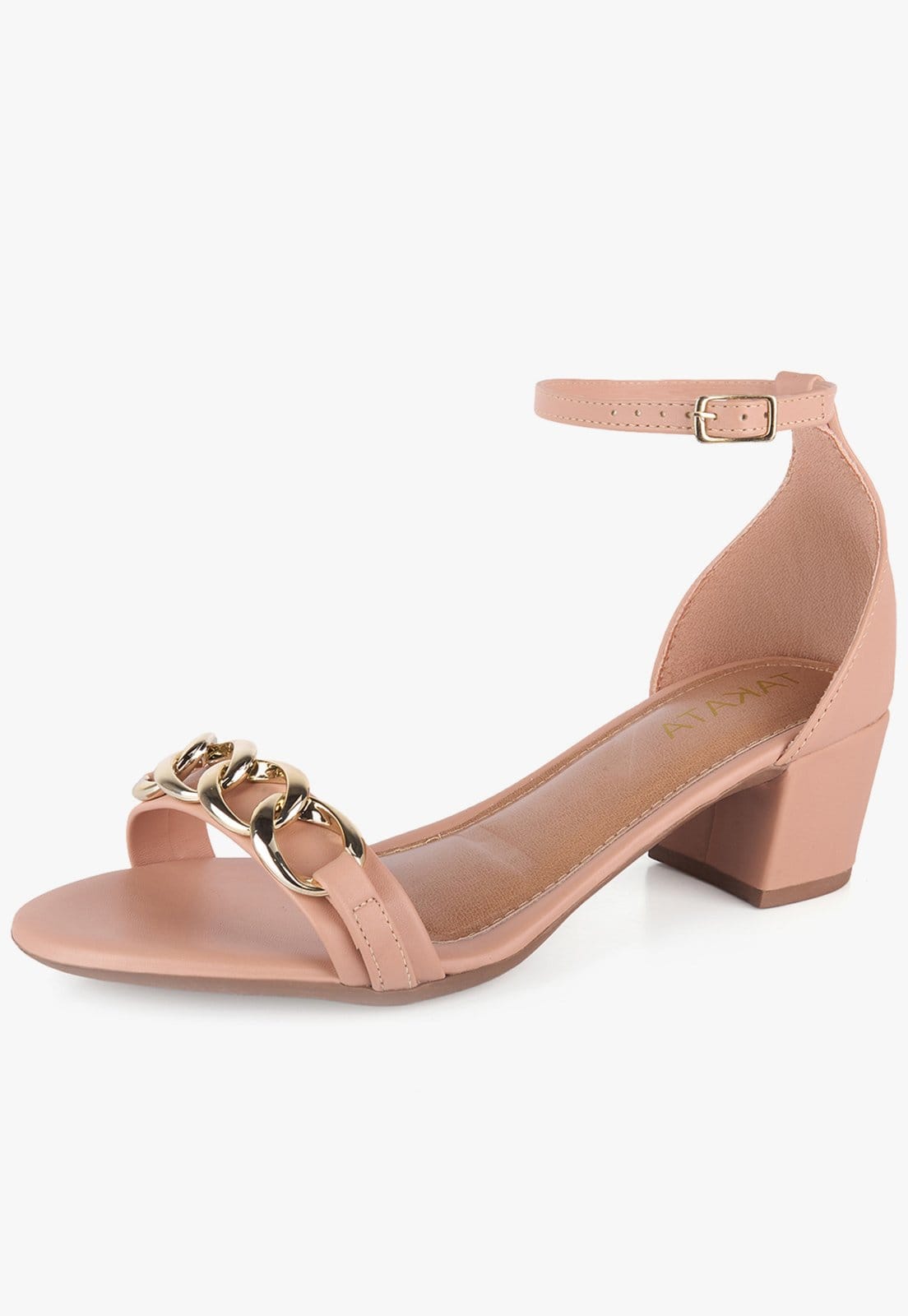 Vista principal Sandália Salto Baixo Bloco Grosso Festa Corrente Metal Takata TAKATA BY RAFAEL TAKATA nude