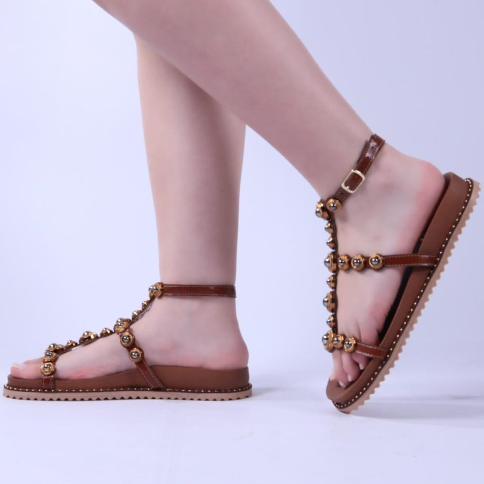 Vista 2 Sandália Papete Feminina Zariff Npv-401 Caramelo/Ouro Zariff incolor