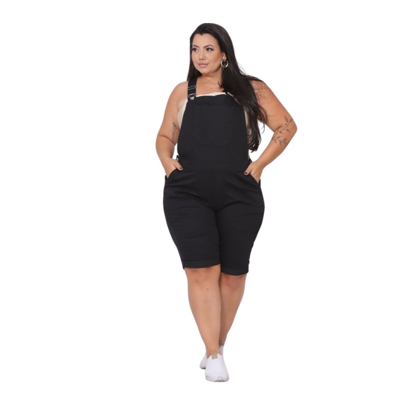 Macacão Curto Moda Feminina Na Sarja