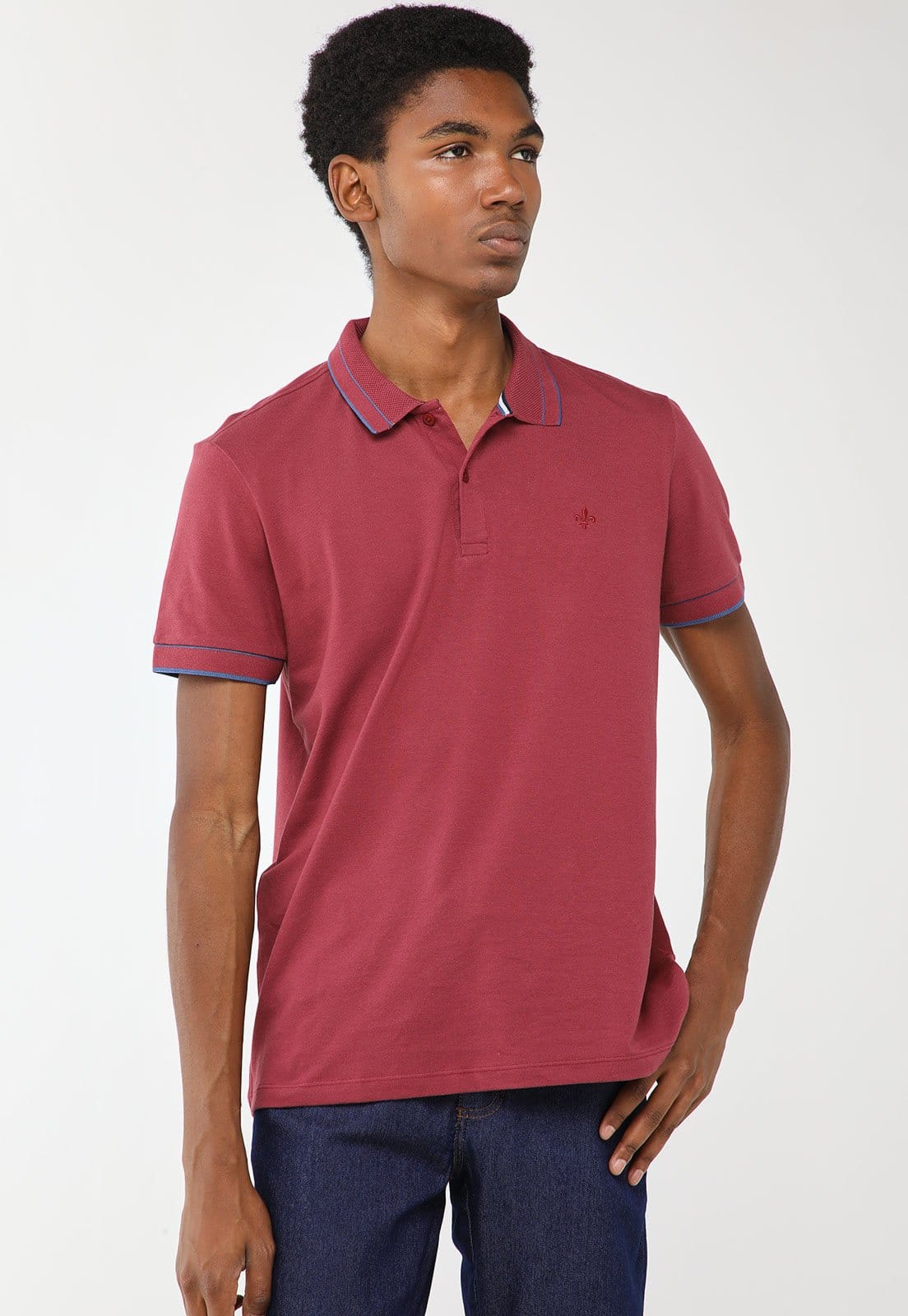 Vista principal Polo Masculina Dudalina Detalhe Contrastante Vermelha Dudalina vermelho