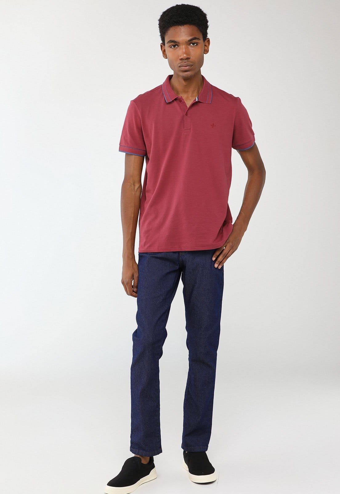 Vista 2 Polo Masculina Dudalina Detalhe Contrastante Vermelha Dudalina vermelho