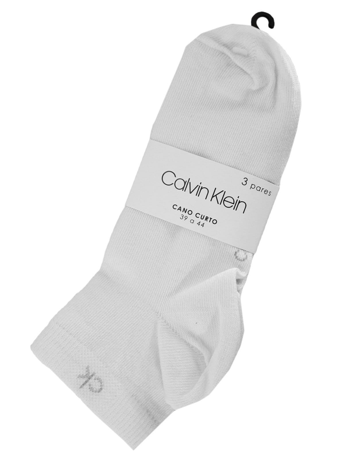 Vista 2 Meia Calvin Klein Cano Curto CK Branca Kit 3 Pares Calvin Klein branco