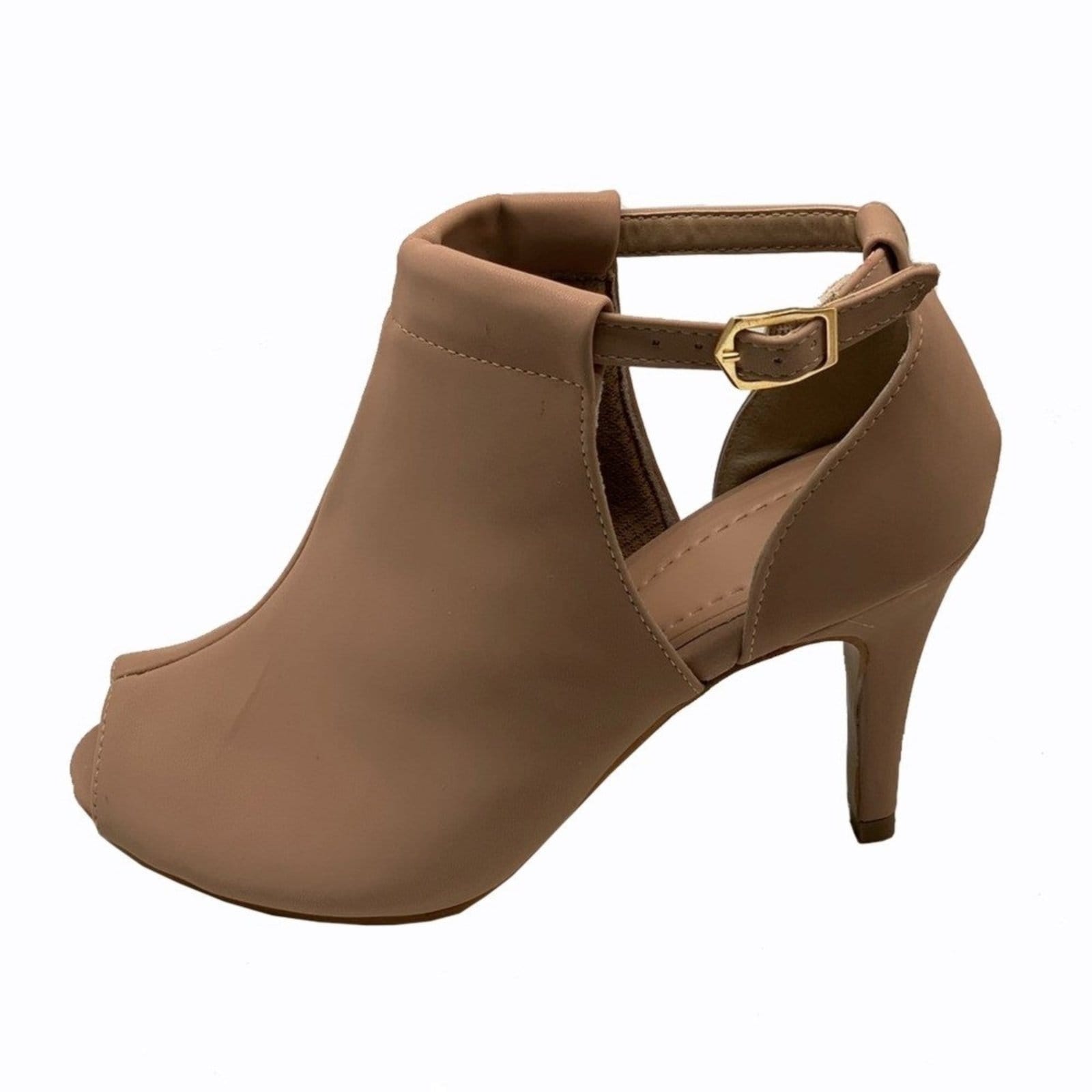 Vista 2 Sandália Feminina Fechada Ankle Boot Salto Alto ENVIO JÁ Flor da Pele bege