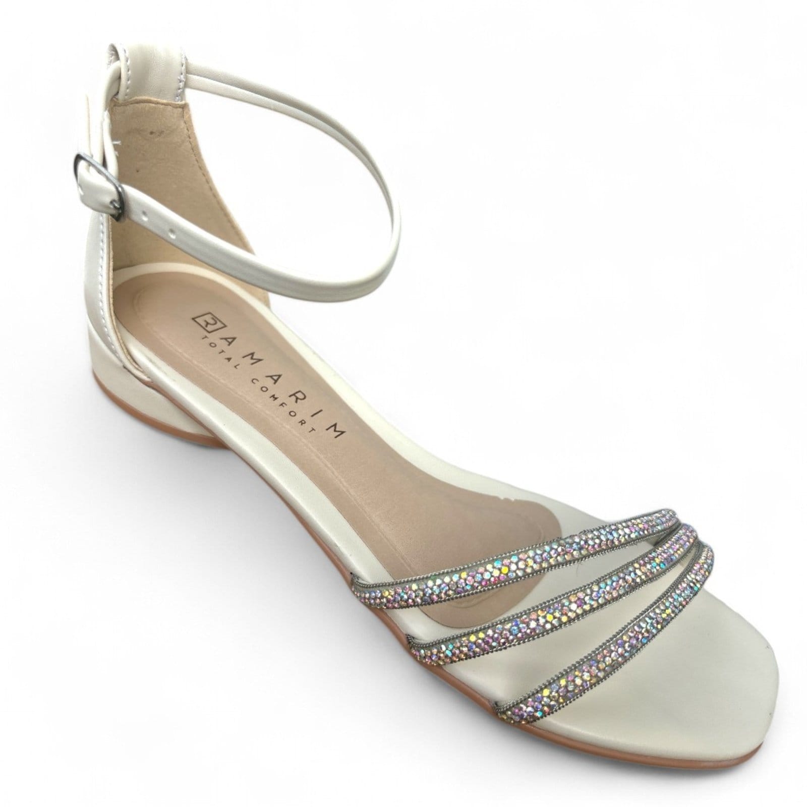 Vista 2 Sandália Feminina Rasteira Tiras Strass Off White Ramarim 2423208-6 RAMARIM off-white white