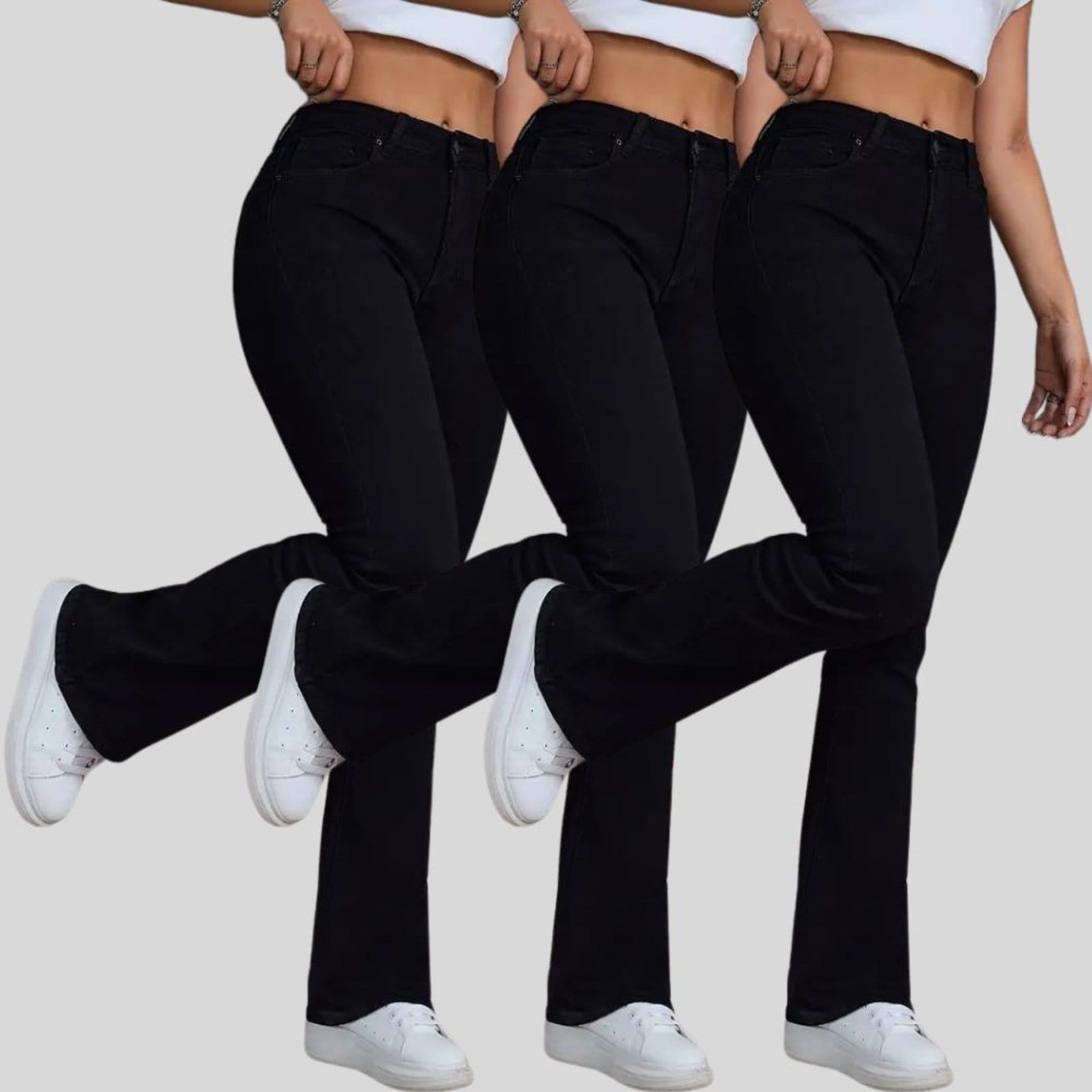 Kit 3 Calça Flare Jeans Feminina Tex Jeans Boca de Sino Cintura Alta Modeladora com Elastano Preta