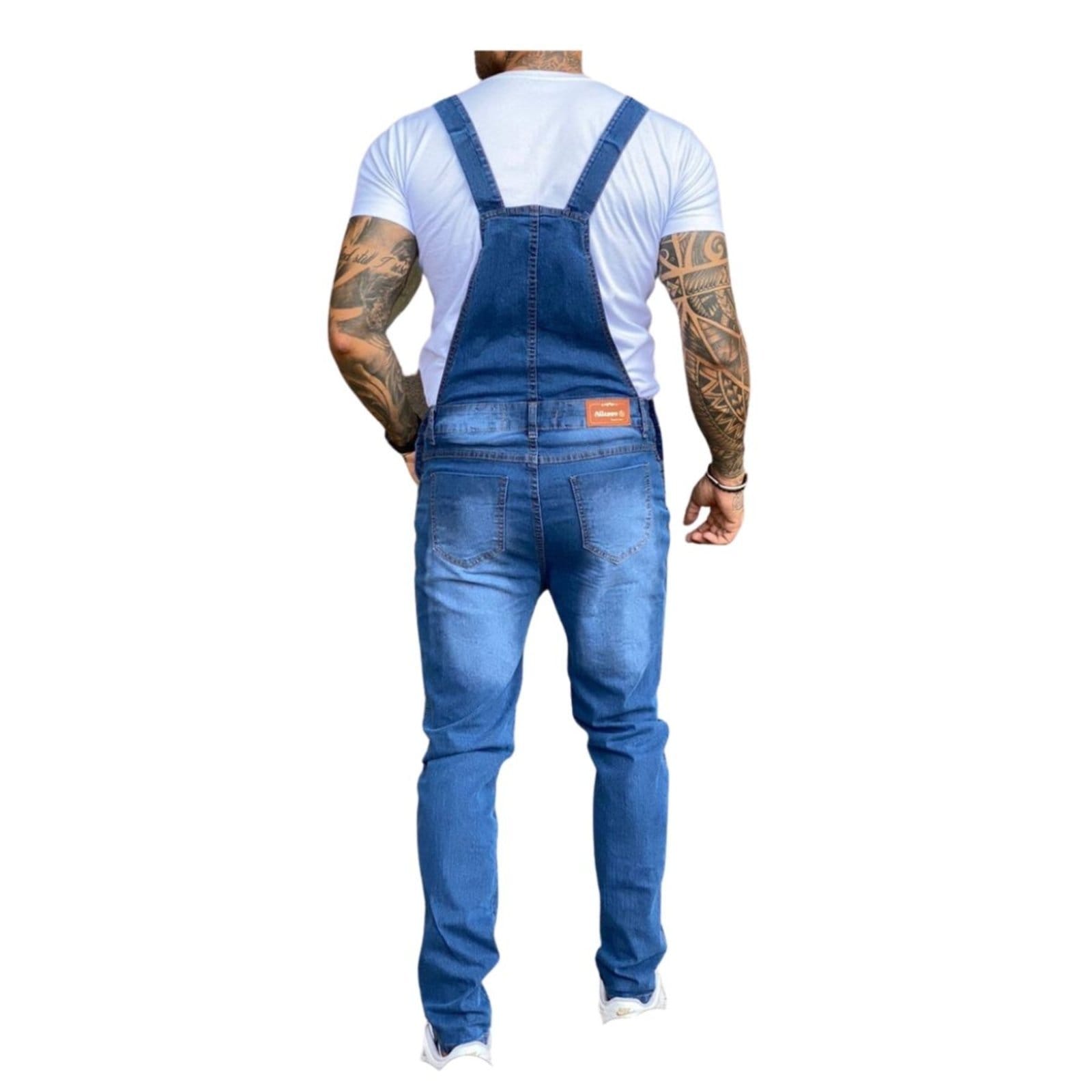 Vista 2 Macacão Jardineira Moda Masculina Azul Claro Jeans Loka jeans azul