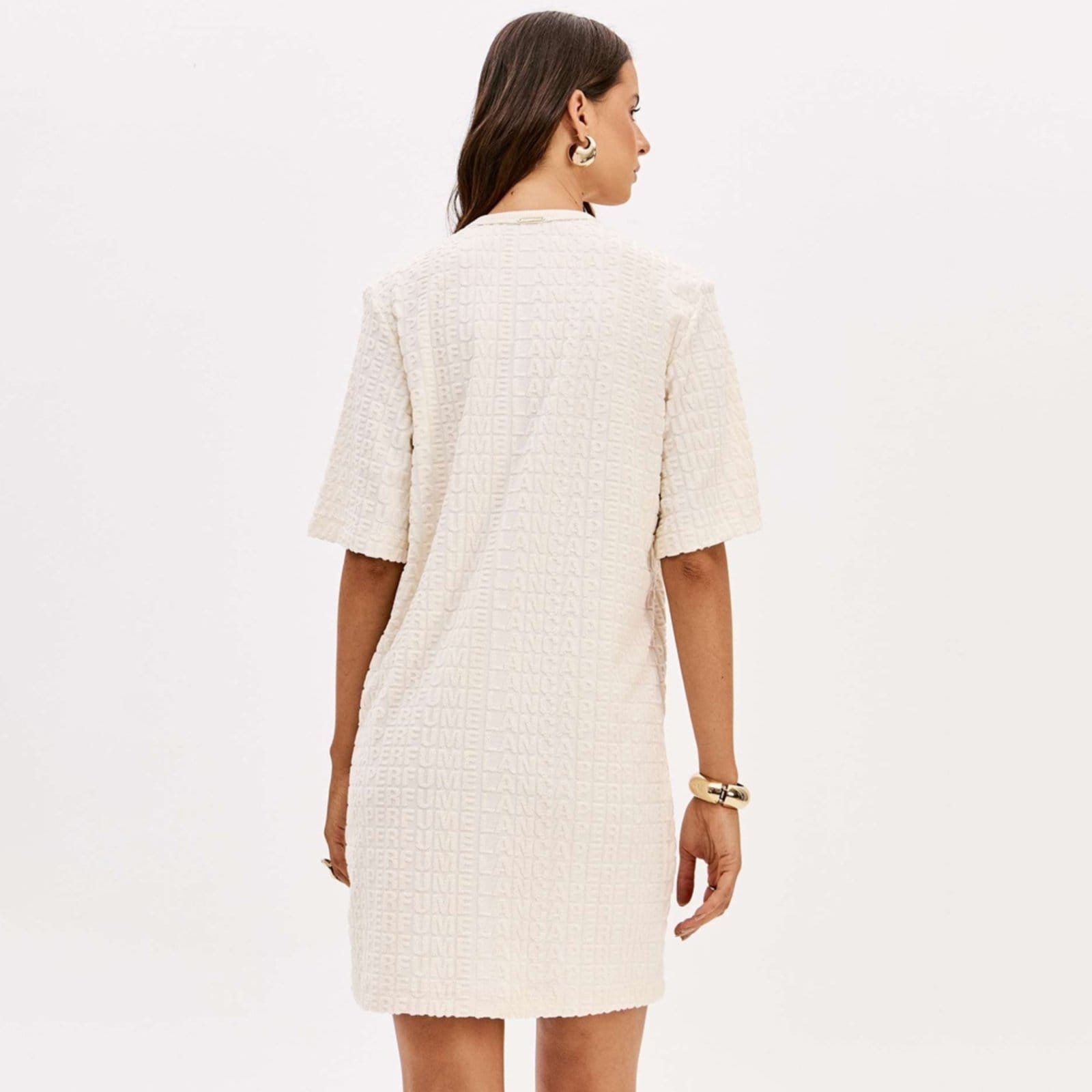 Vista 2 Vestido Curto Lança Perfume Td Signature Pr26 Feminino Lança Perfume bege