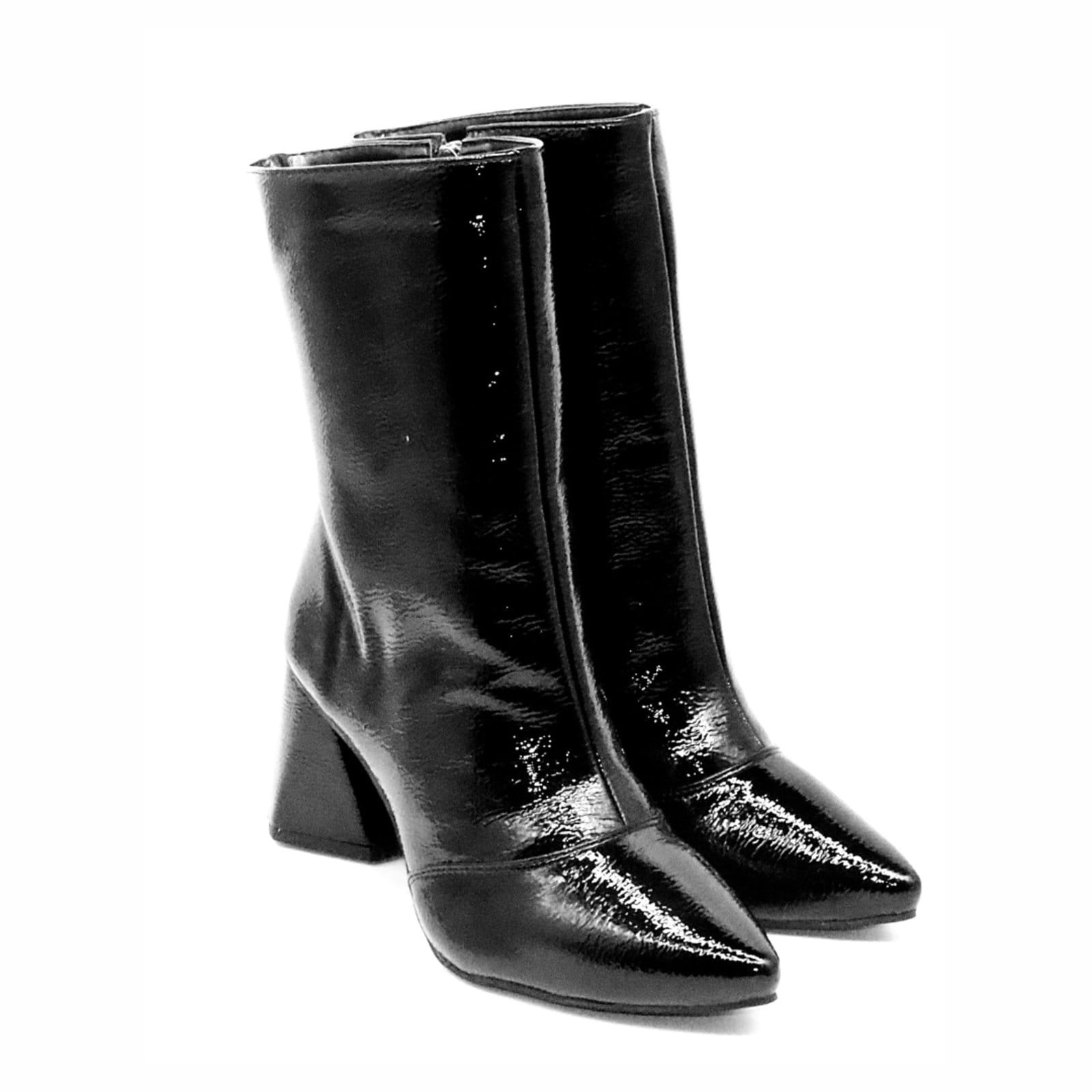 Bota Feminina Cano Médio Hannah Footwear 23026 Verniz Molhado Preta