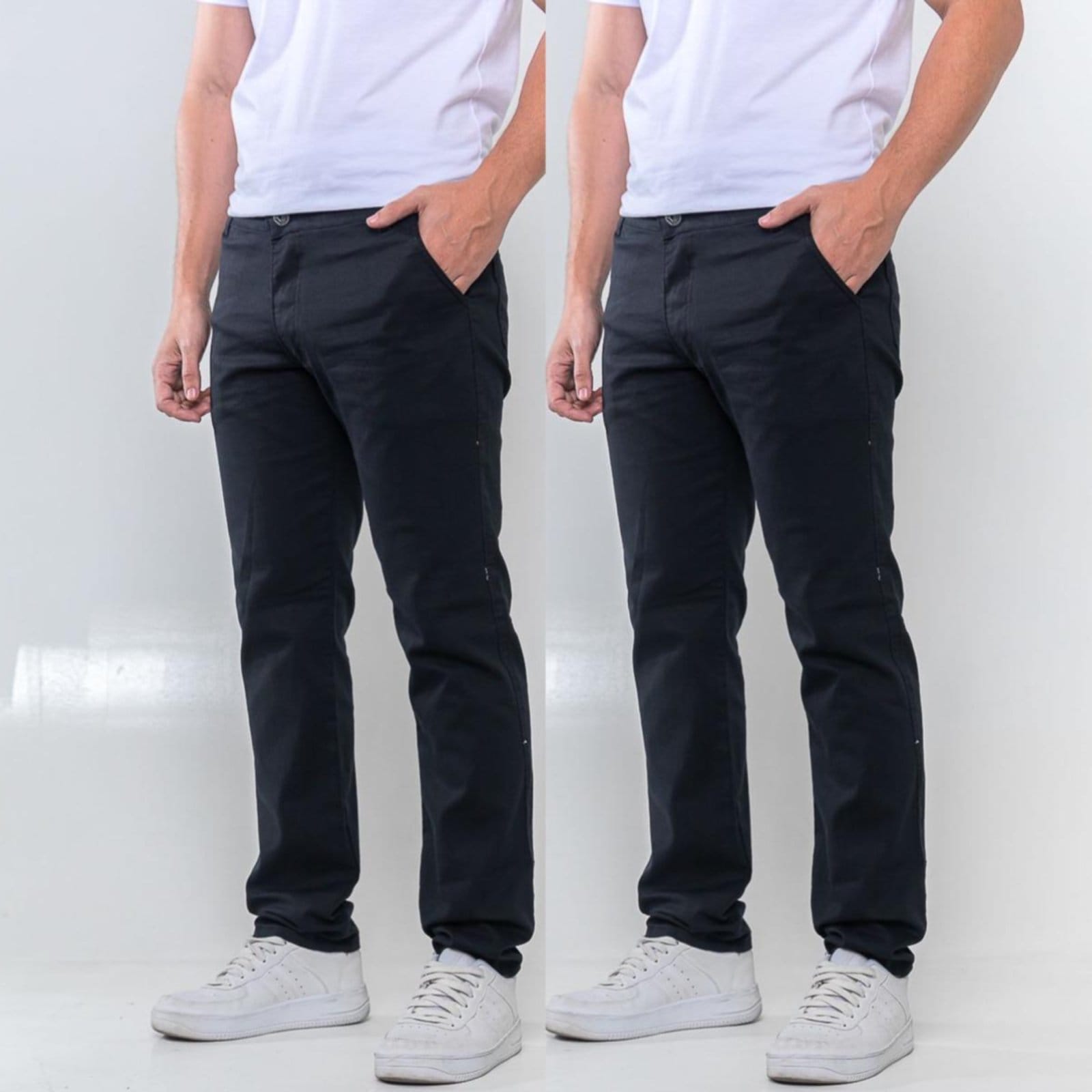 KIT 2 Calças Sarja Masculina Tempo Hábil Alfaiatada Skinny Black