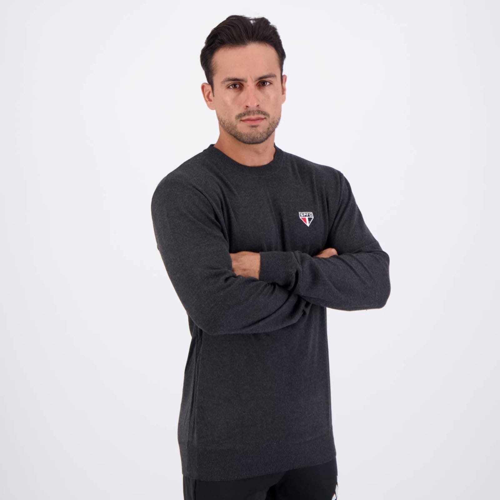 Vista 2 Moletom Pullover São Paulo Conto Chumbo braziline cinza