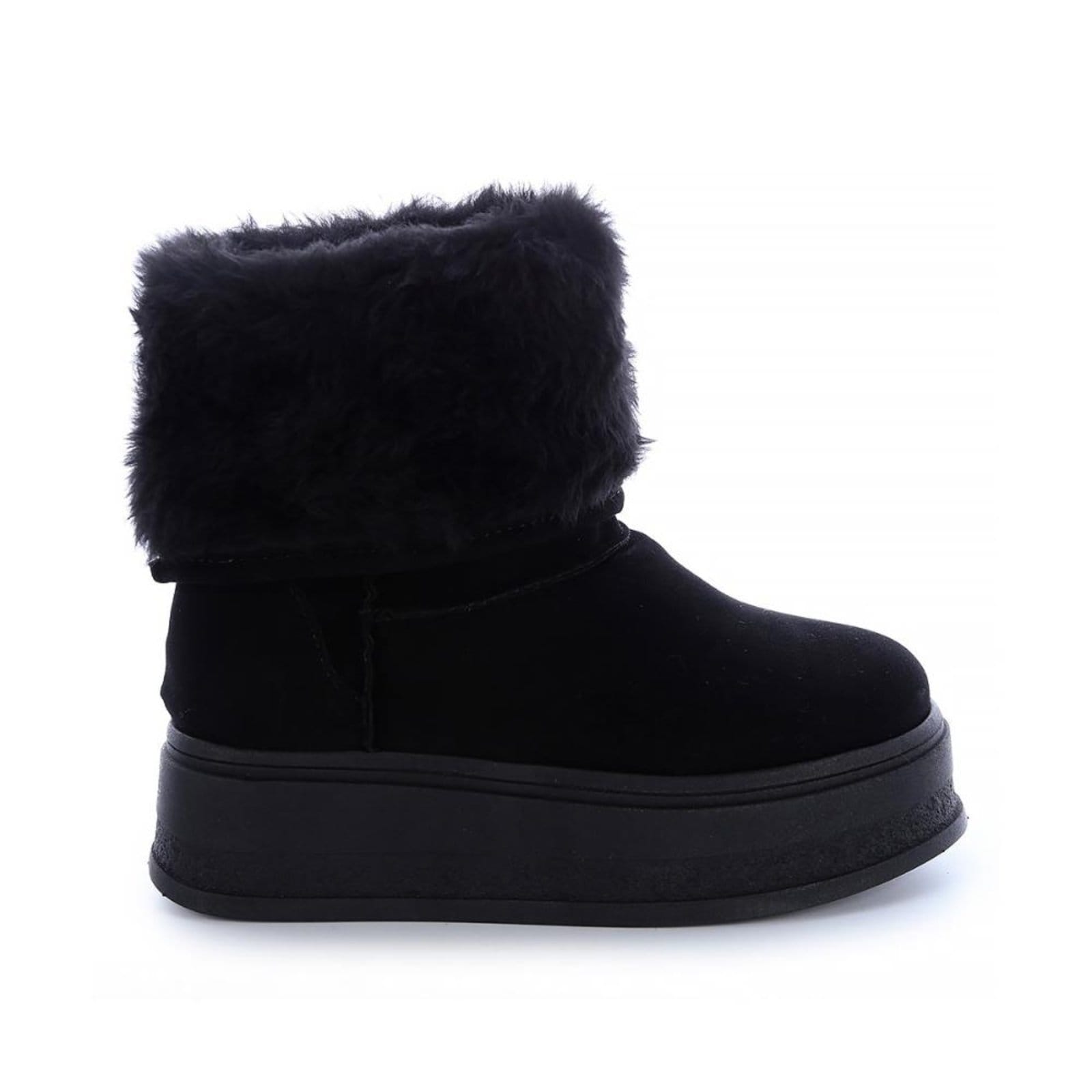 Vista principal Bota de Pelos Damannu Shoes Forrada Salto Plataforma Cano Médio Damannu Shoes preto