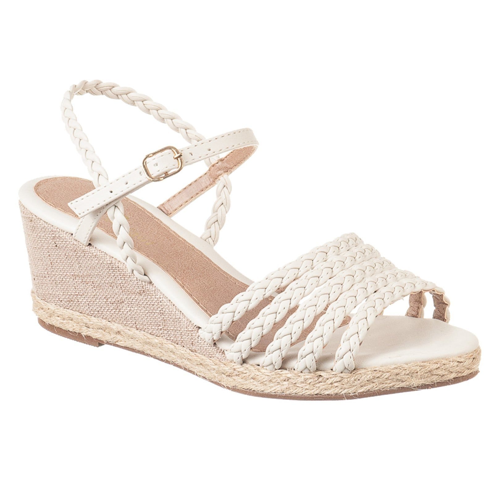 Sandália Feminina Anabela Media C/Tiras de Trancas Solado Corda OffWhite
