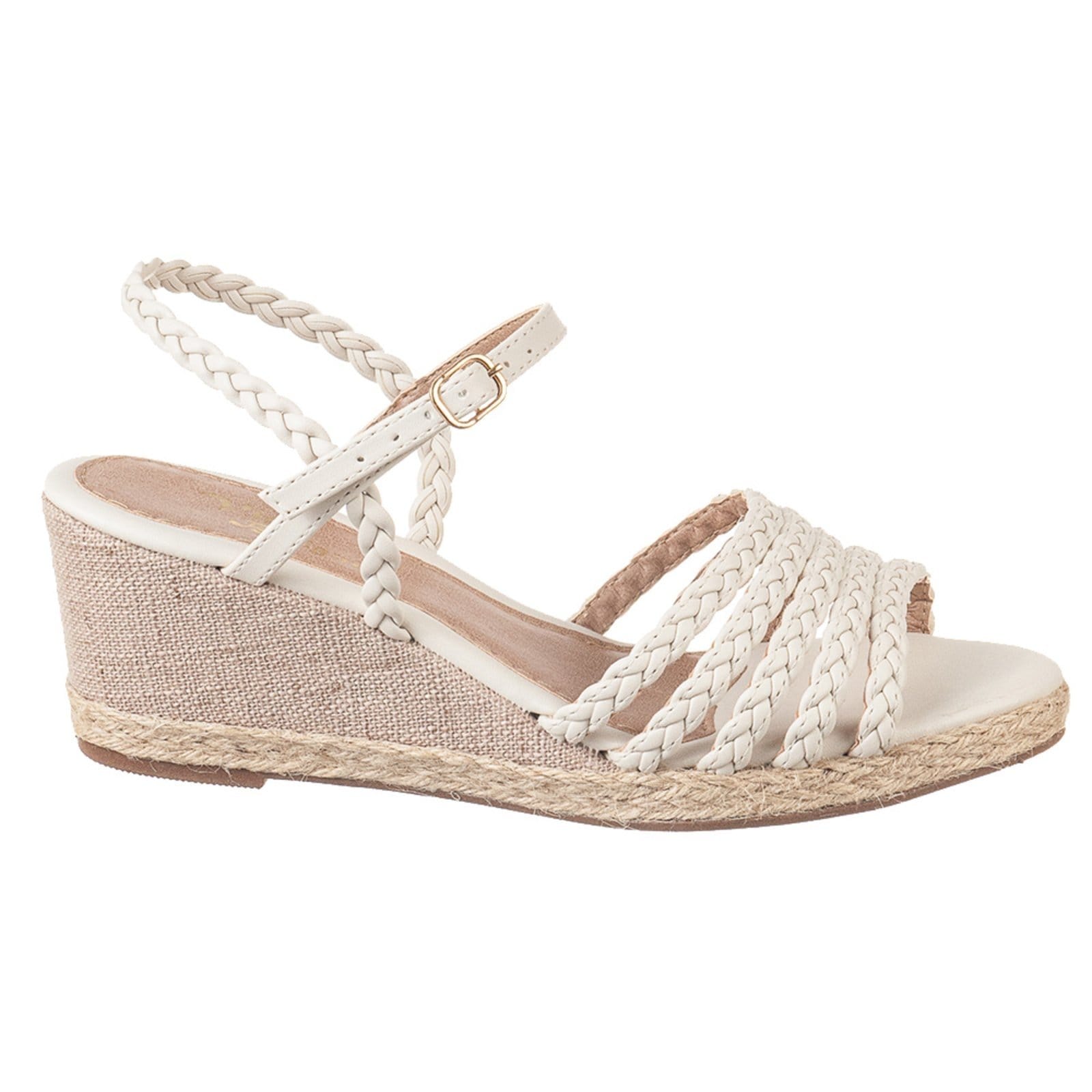 Vista 2 Sandália Feminina Anabela Media C/Tiras de Trancas Solado Corda OffWhite VIA BIRIGUI bege offwhite