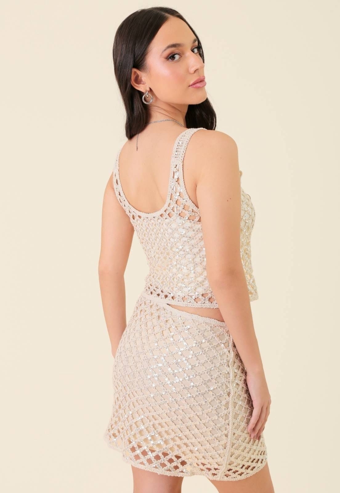 Vista 2 Saia Curta Pop Me Em Guipir Com Bordado Em Paetê Off-White Pop Me off-white white