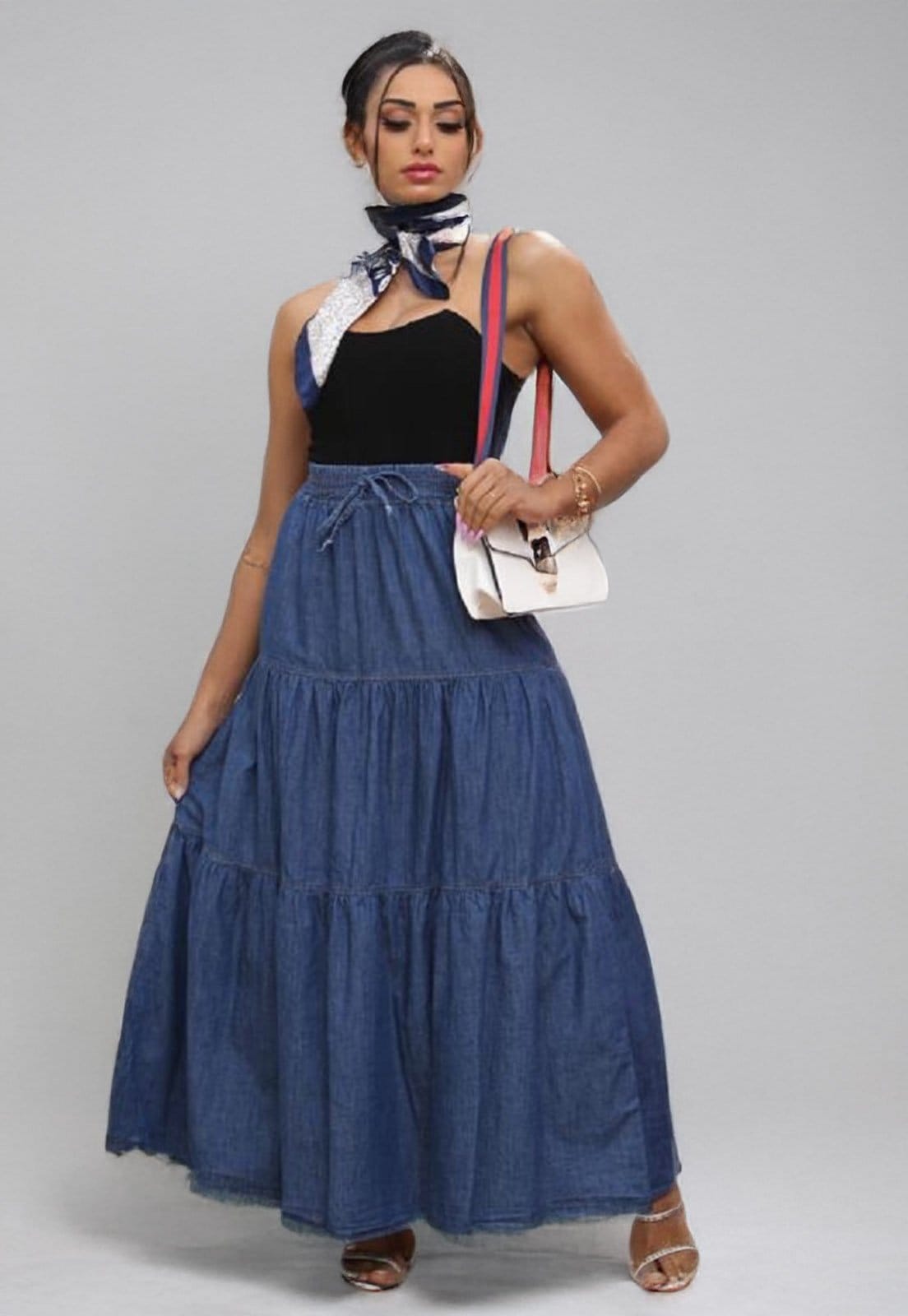 Vista principal Saia Cabanafree Jeans Três Camadas Cabanafree azul