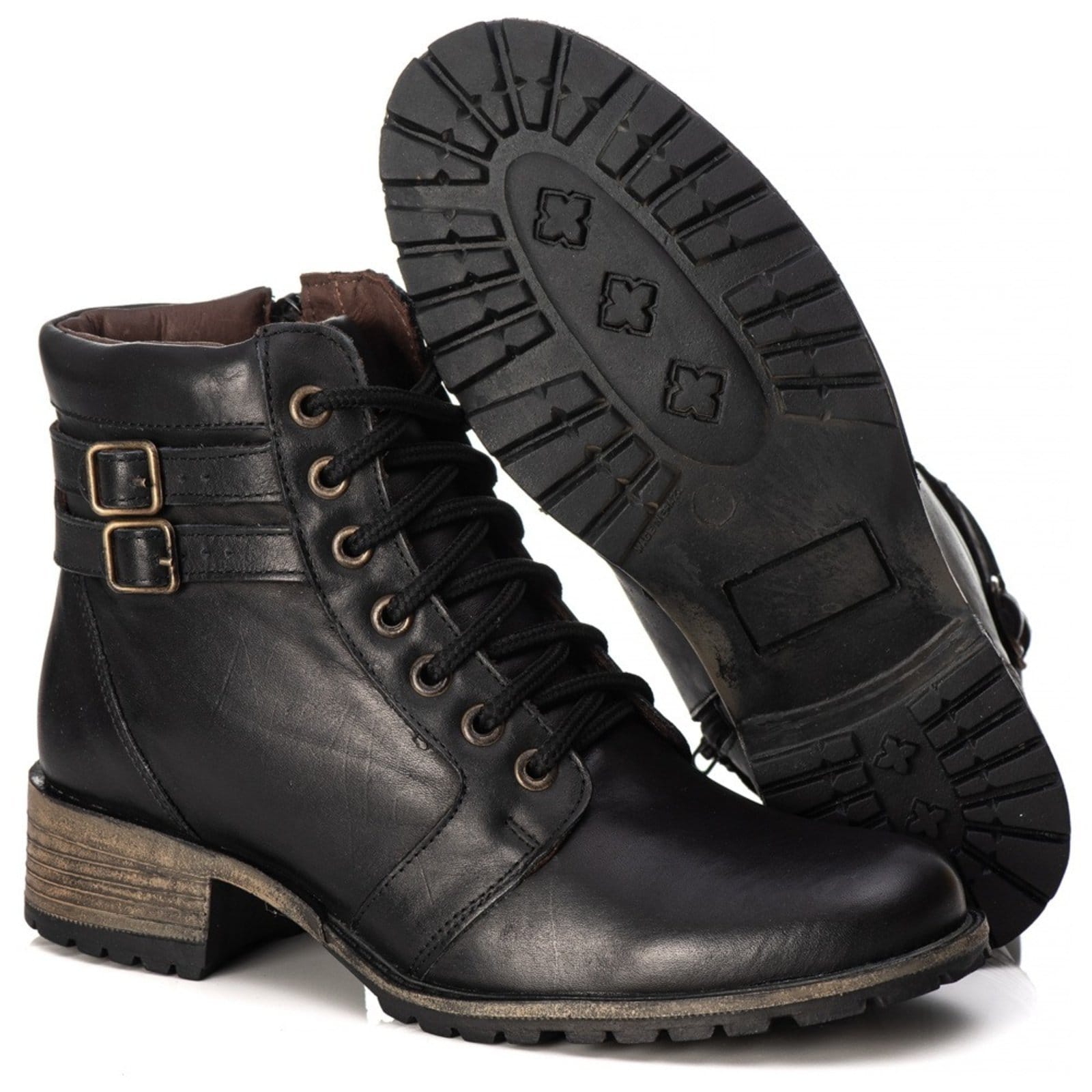 BOTA COTURNO FEMININO DE COURO, SOLA TRATORADA, MARCA: KAUANY CALÇADOS REF.:2000