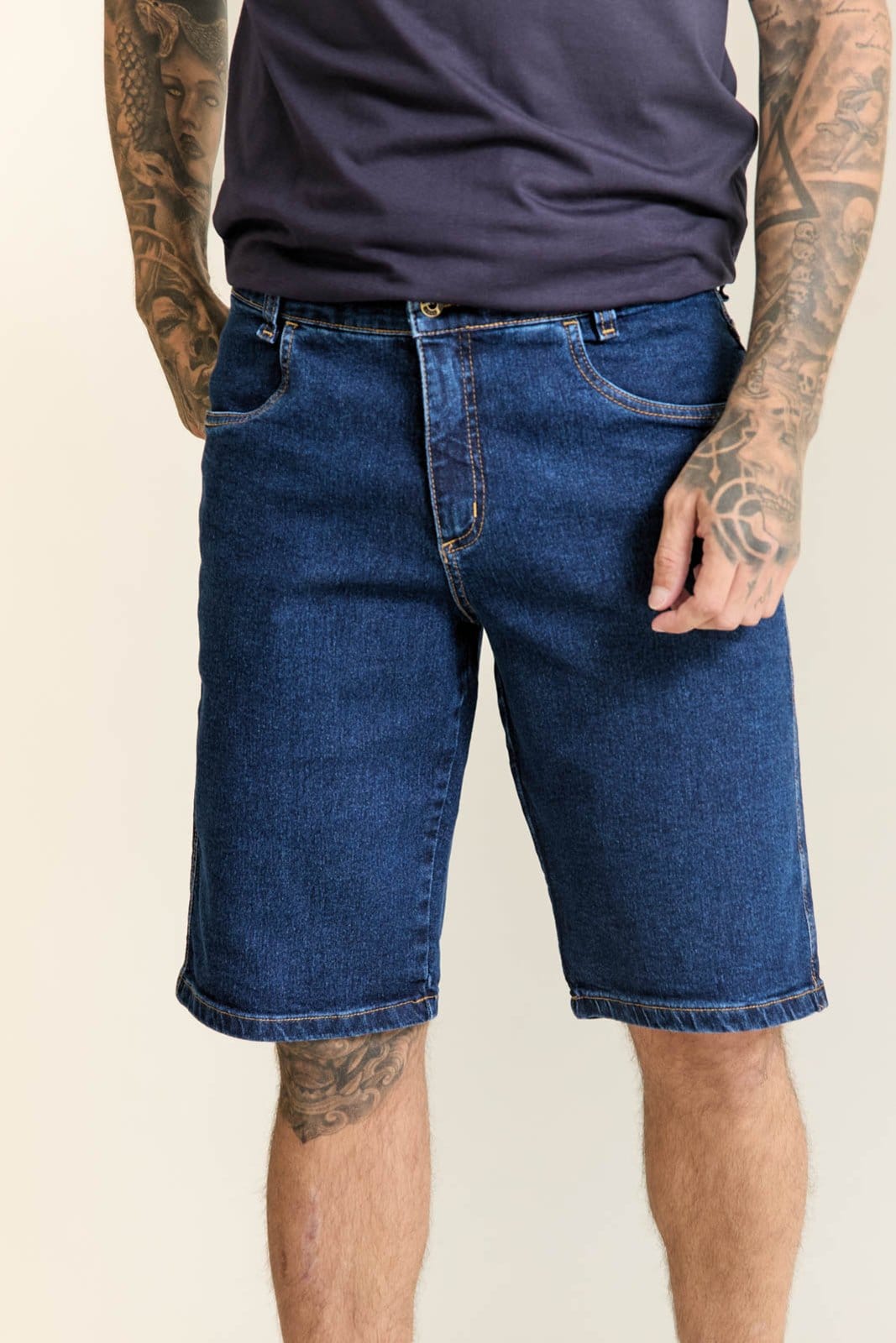 Bermuda Jeans Masculina Slim Fit Escura Lemier Collection