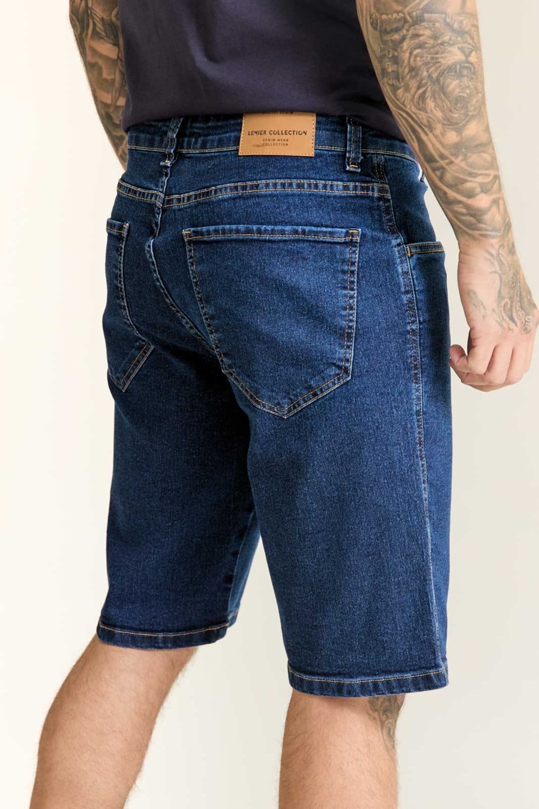 Vista 2 Bermuda Jeans Masculina Slim Fit Escura Lemier Collection LEMIER azul