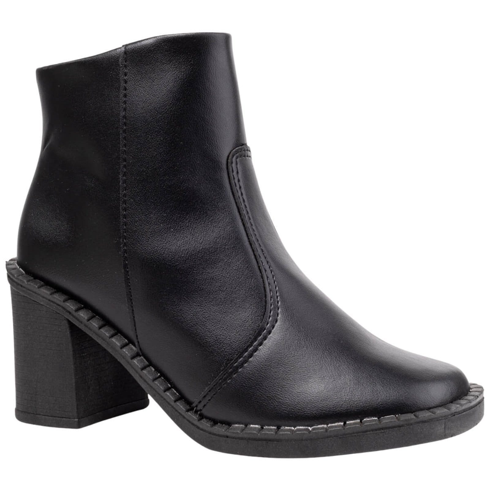 Vista 2 Bota Feminina Ankle Boot Salto Grosso Bico Quadrado Cano Baixo Confortável Via Angel 8002 VIA ANGEL preto