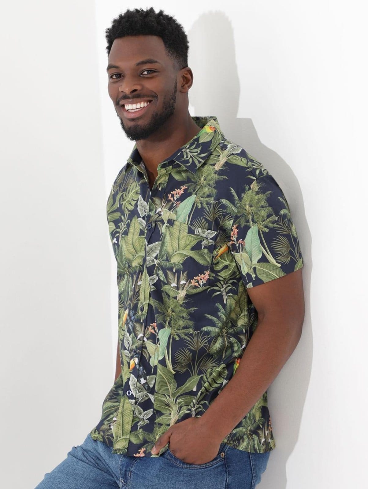 Camisa Manga Curta Estampada Vels Masculina Marinho