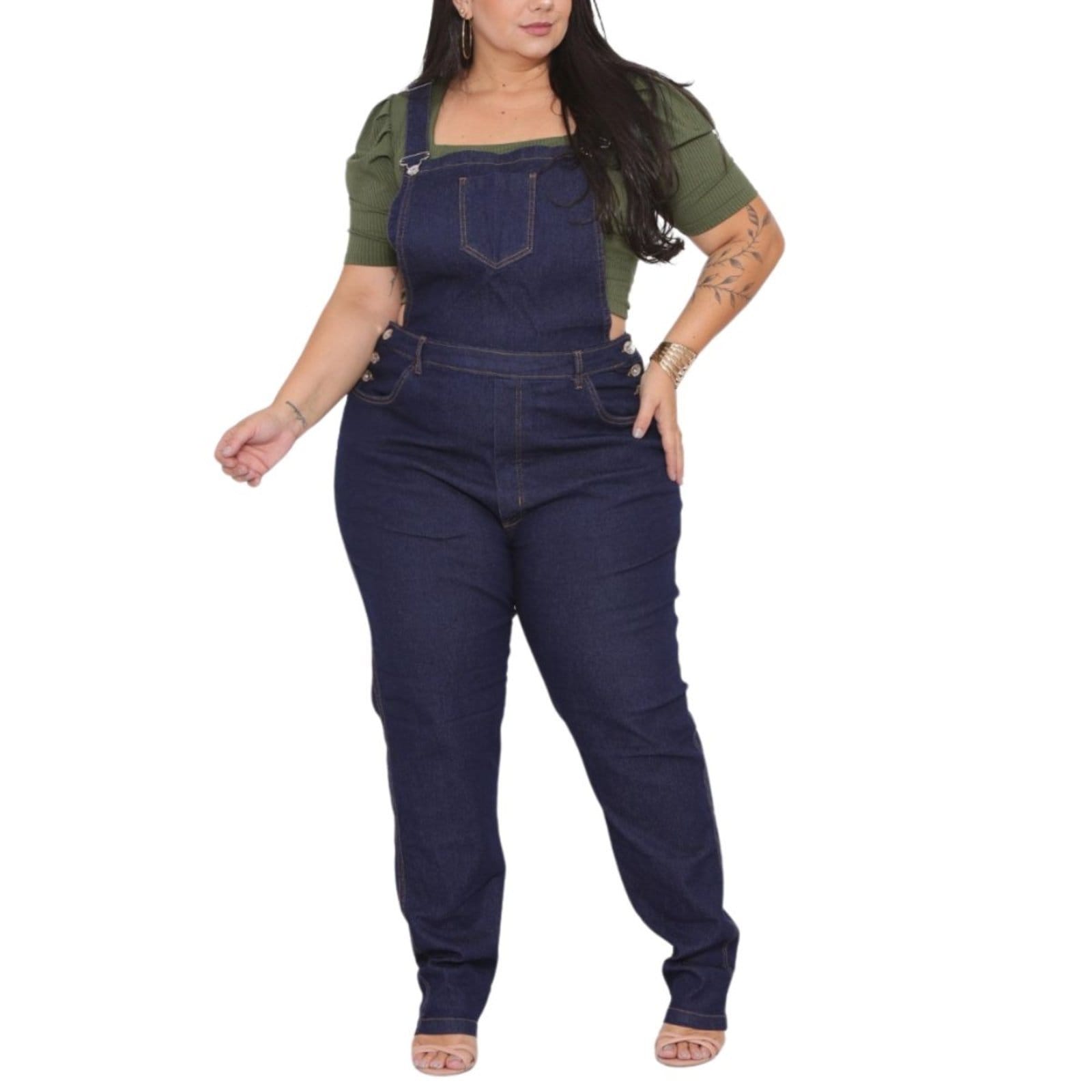 Macacão Jardineira Feminino Azulão Plus Size