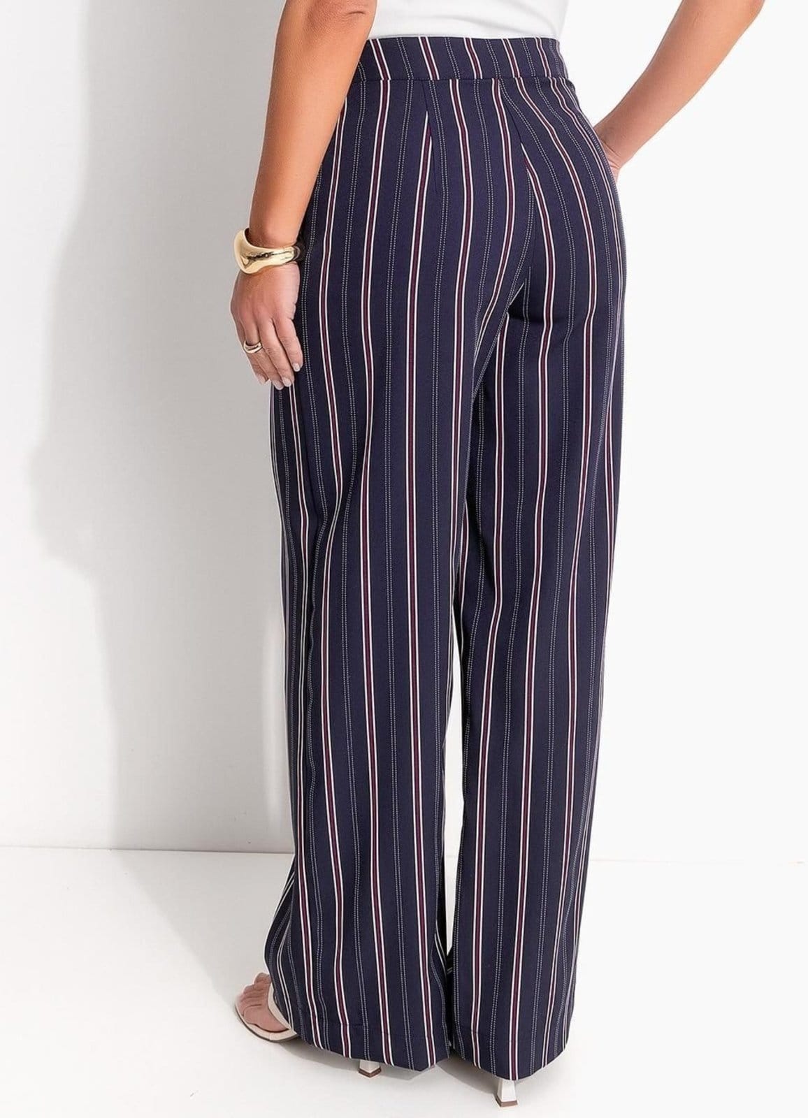 Vista 2 Calça Em Poliéster Com Elastano Listrado Marinho Quintess azul