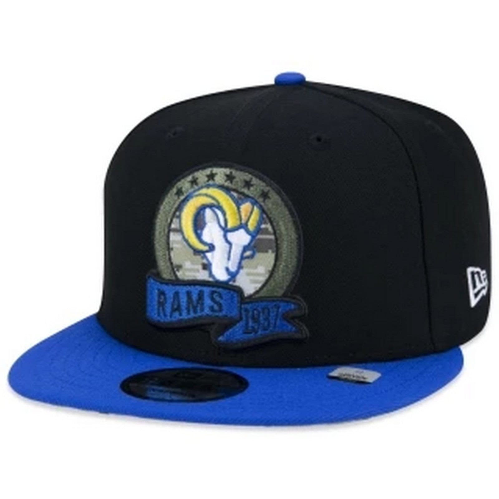 Vista 2 Boné 9FIFTY Los Angeles Rams Salute To Service 2022 Aba Reta new era preto