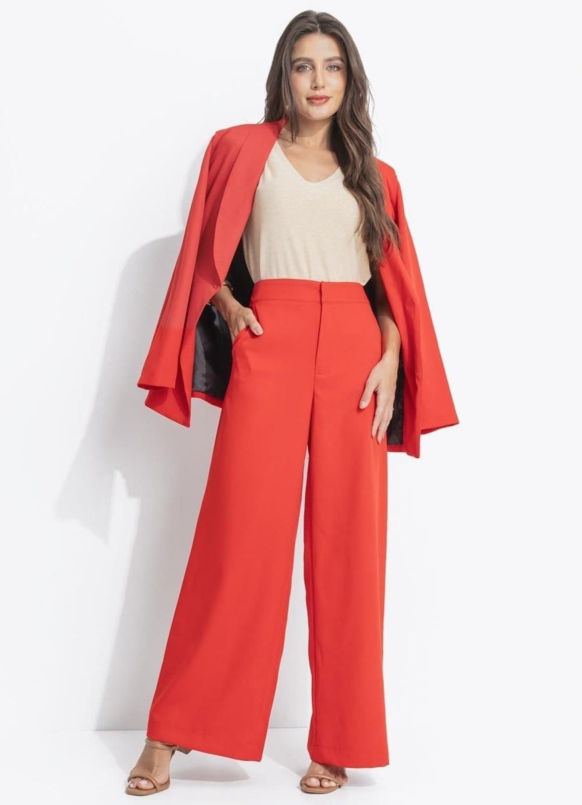 Vista 2 Blazer Em Crepe Plano Quintess vermelho