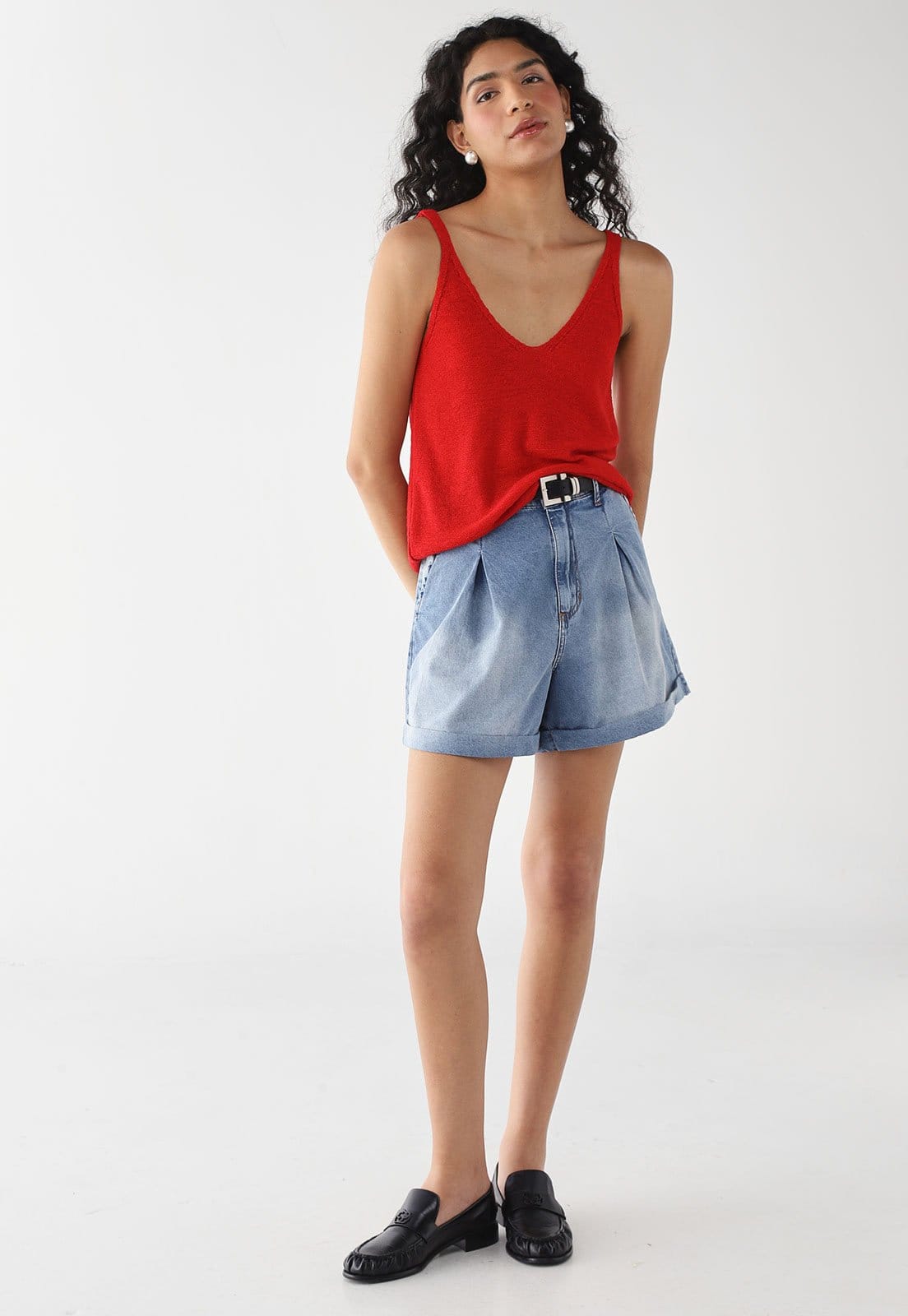 Vista 2 Bermuda Feminina My Favorite High Jeans Claro My Favorite azul