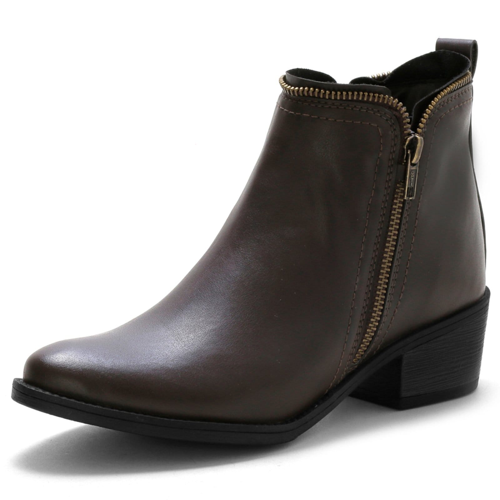 Vista 2 Bota Feminina Bredeni Moderna Cano Curto Zíper Lateral Salto Baixo Resistente Dia A Dia Leve Confortável BREDENI café