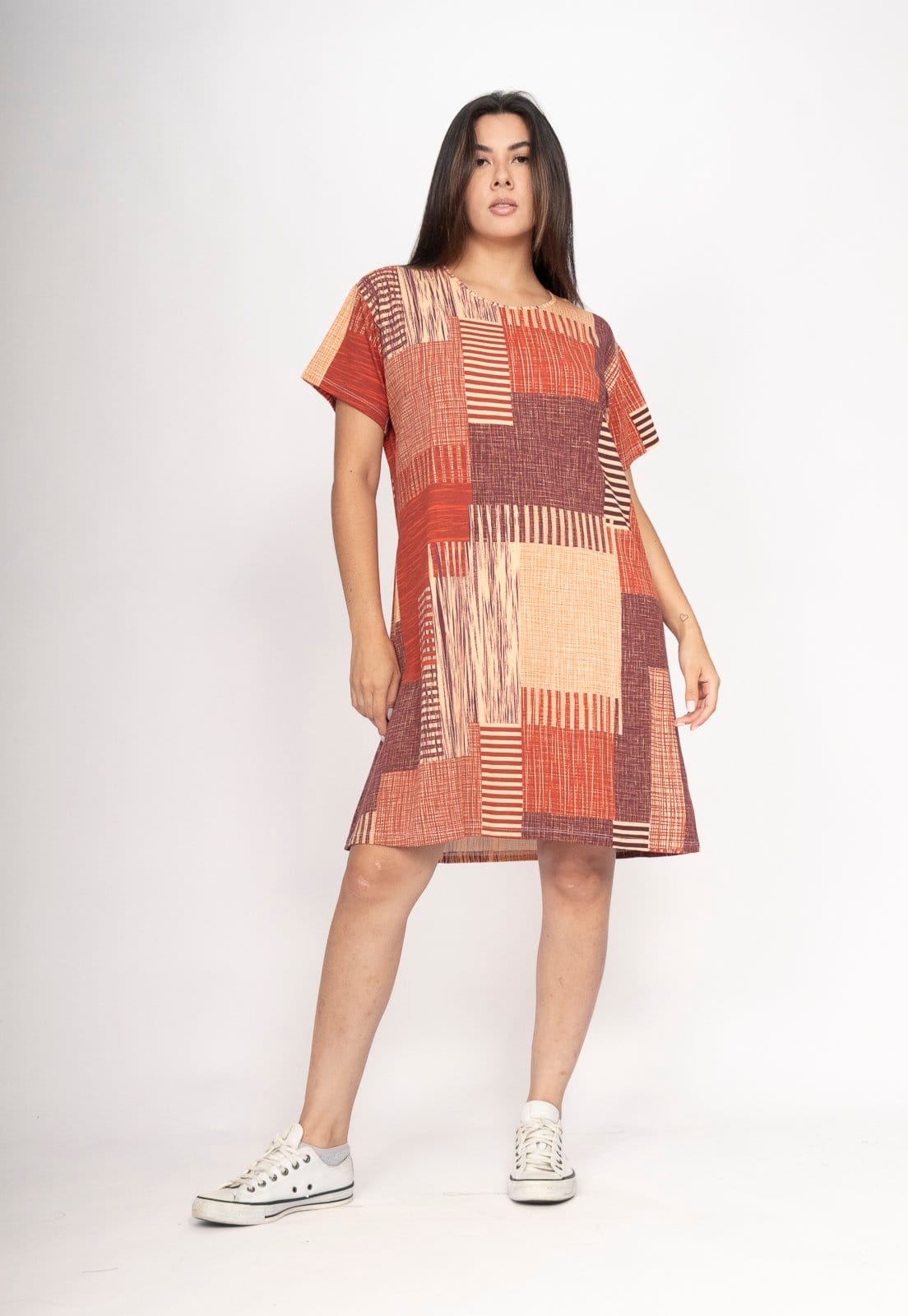 Vista principal Vestido Amazonia Vital Amanayara Curto Malha Tramas da Sol Amazonia Vital estampado