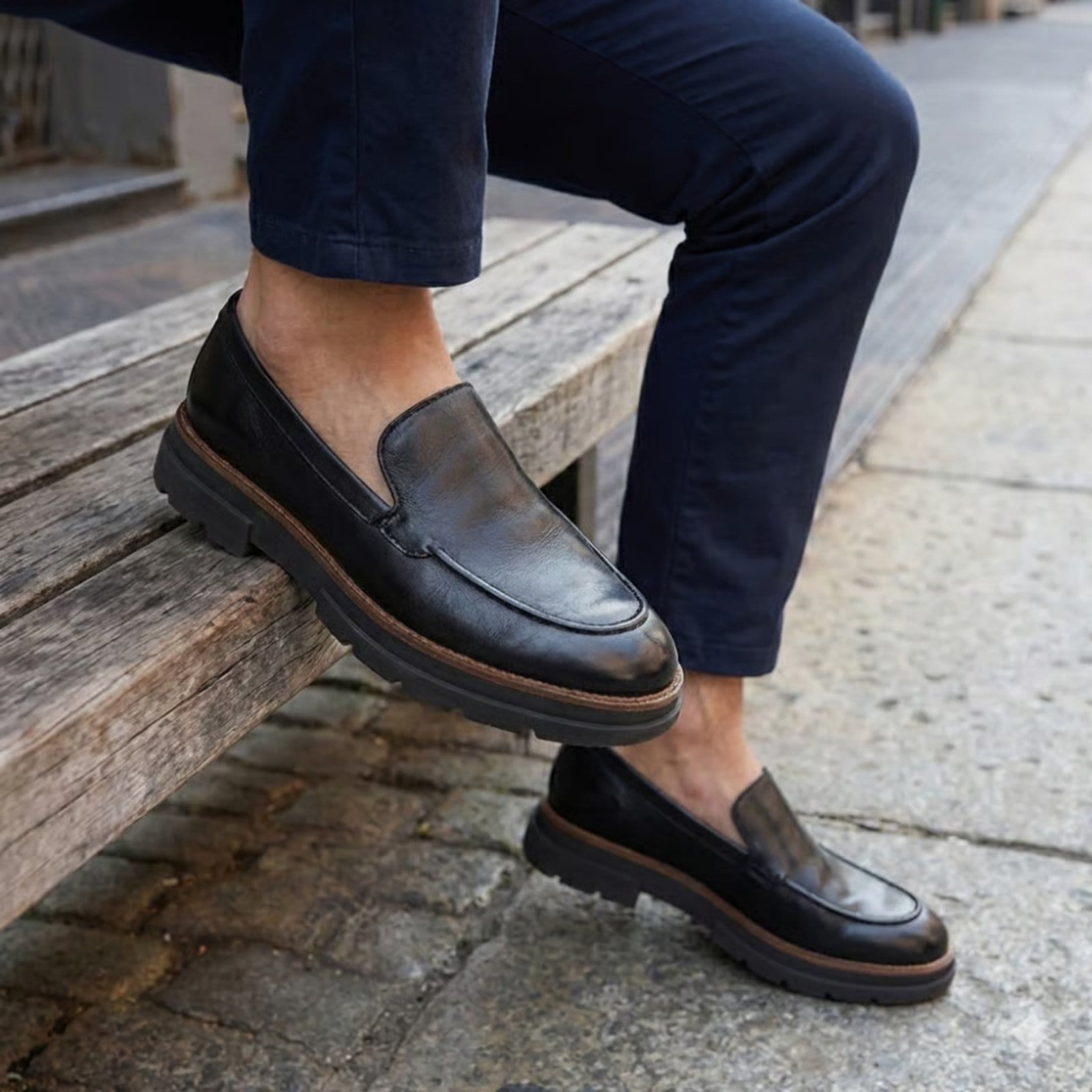 Mocassim Masculino Loafer Alt Eleva Couro Salto 3cm Macio