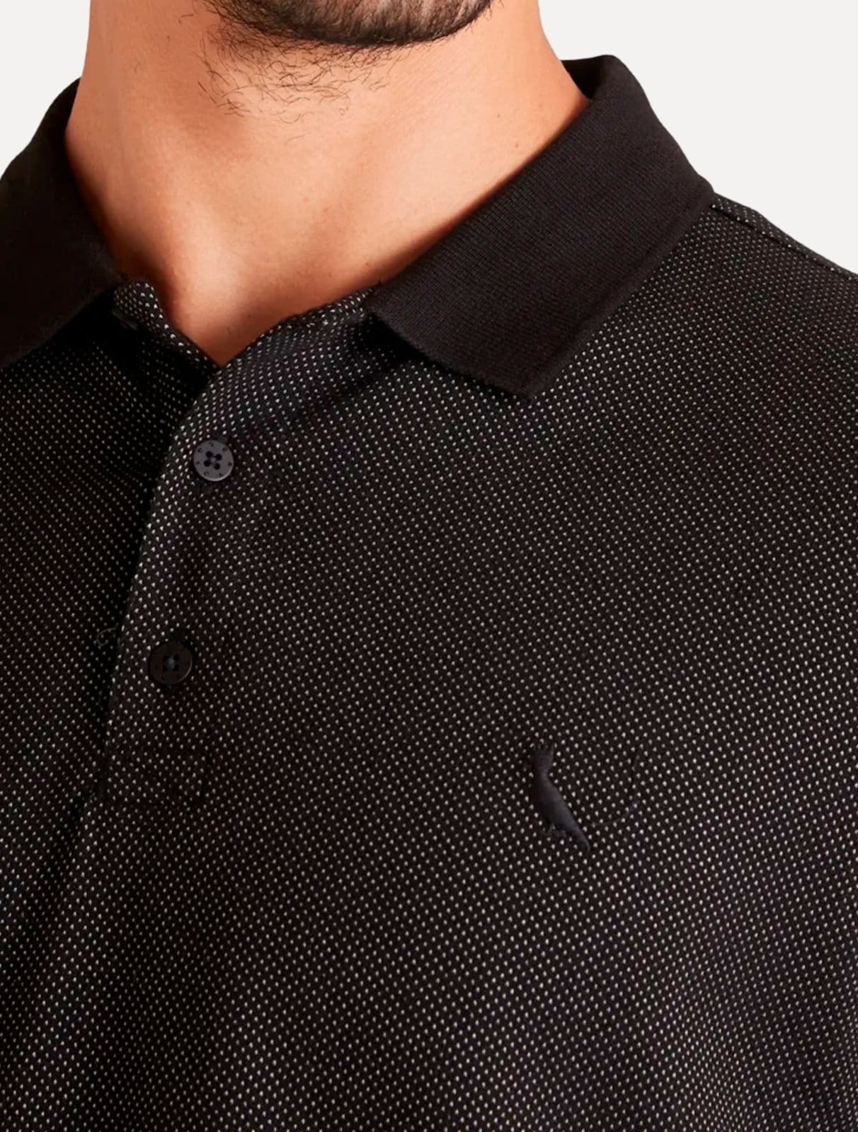 Vista 2 Polo Reserva Masculina Regular Piquet Friso Rajado Mescla Reserva preto