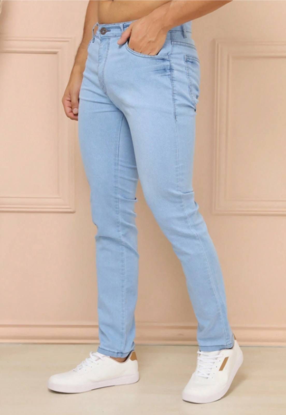Calça Jeans Masculina Básica Er Estilo Renovado Confortável Com Elastano Lavagem Clara