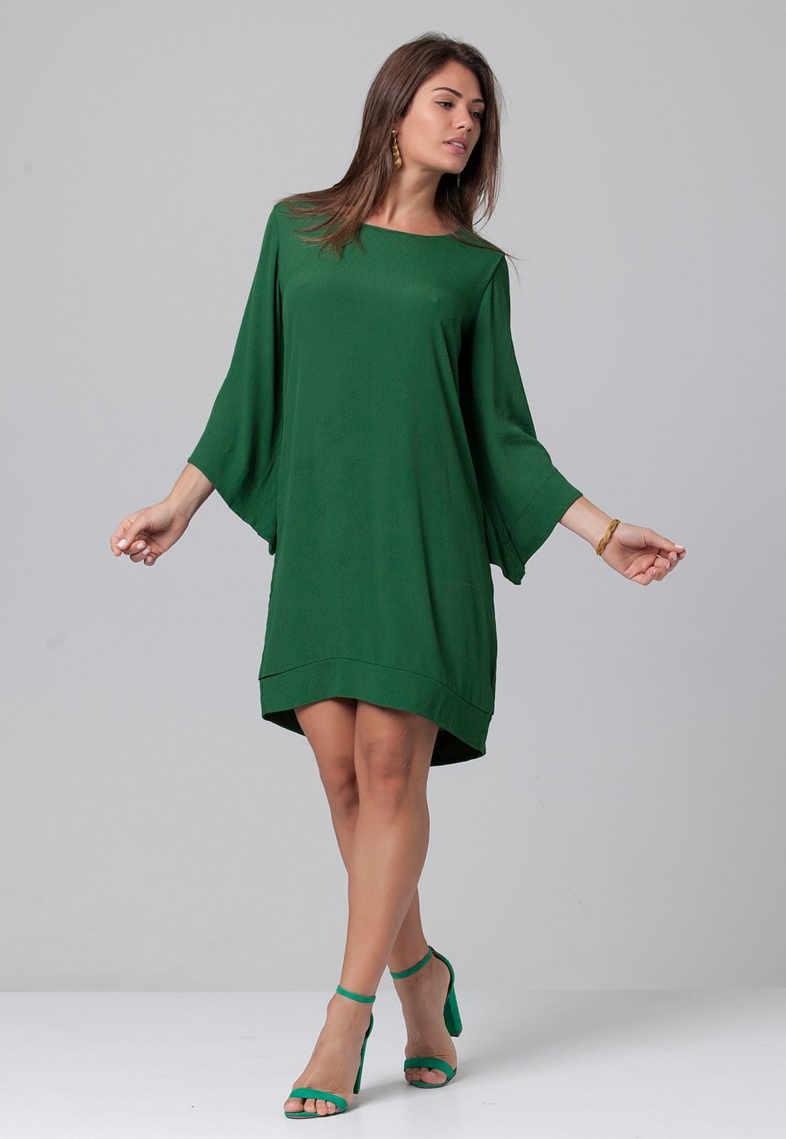 Vista principal Vestido Curto Manga Ampla Viscose Amazonia Vital Musgo Amazonia Vital verde