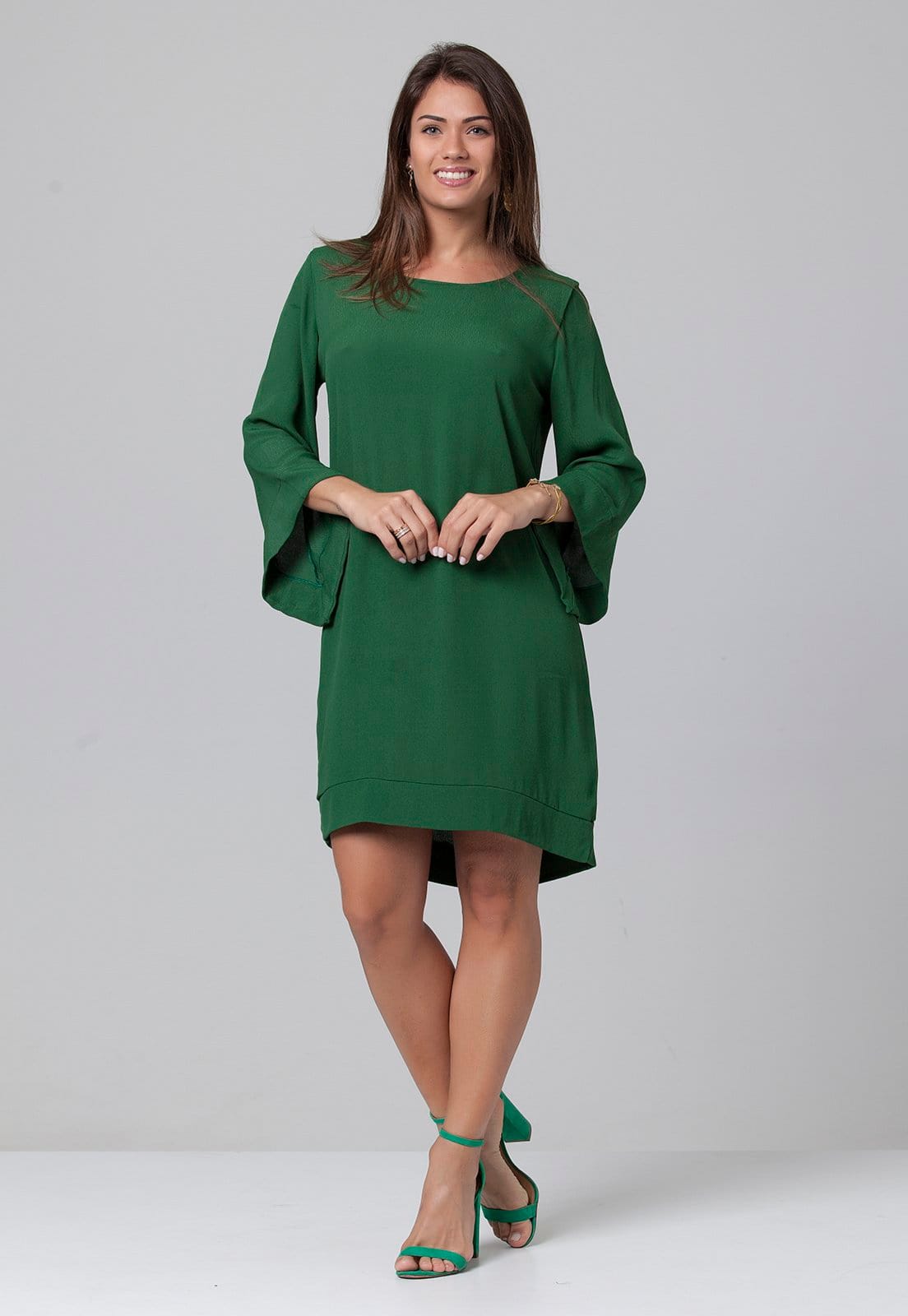 Vista 2 Vestido Curto Manga Ampla Viscose Amazonia Vital Musgo Amazonia Vital verde