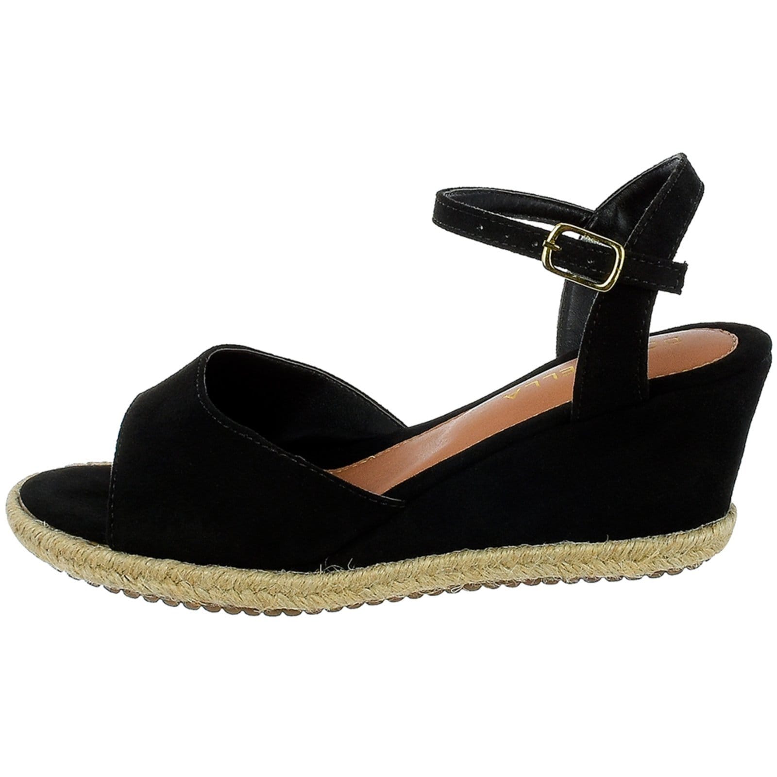 Vista 2 Sandalia Feminina Anabela Donatella Shoes Plataforma Corda Camurça Aberta na Frente Monte Shoes preto