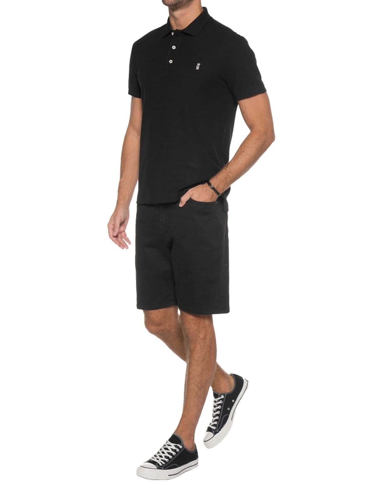 Vista 2 Polo Sergio K Masculina Piquet Gorgurão Light Logo Preta Sergio K preto