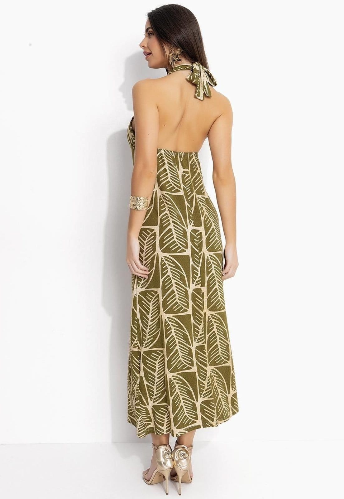 Vista 2 Vestido Em Malha De Viscose Te Folhagem Abstrata Quintess verde