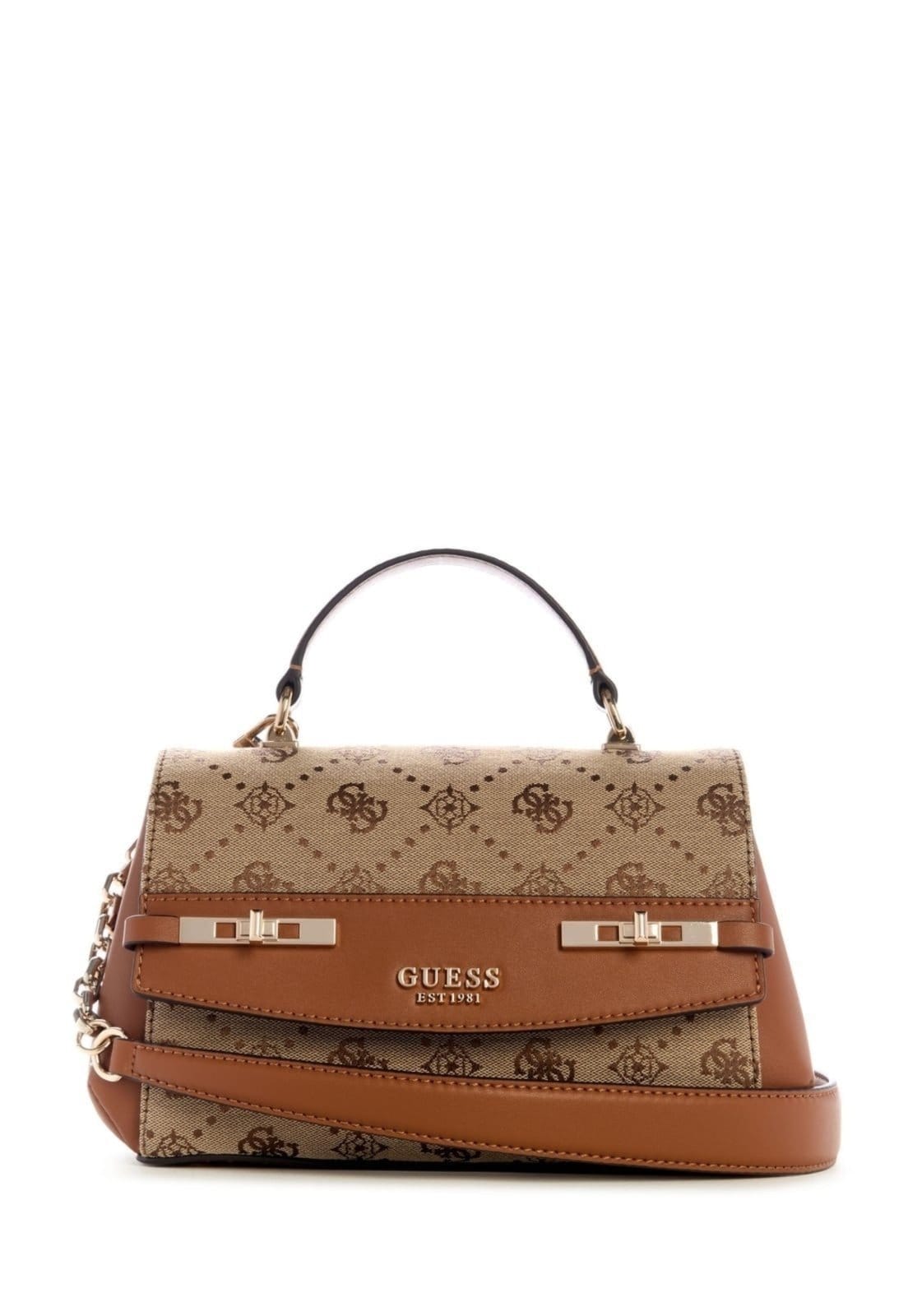 Bolsa Guess Melinda Logo Top Handle Flap Bege
