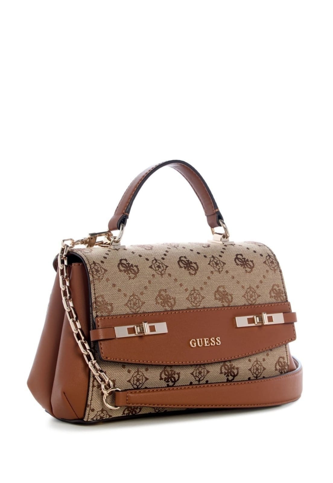 Vista 2 Bolsa Guess Melinda Logo Top Handle Flap Bege Guess amarelo