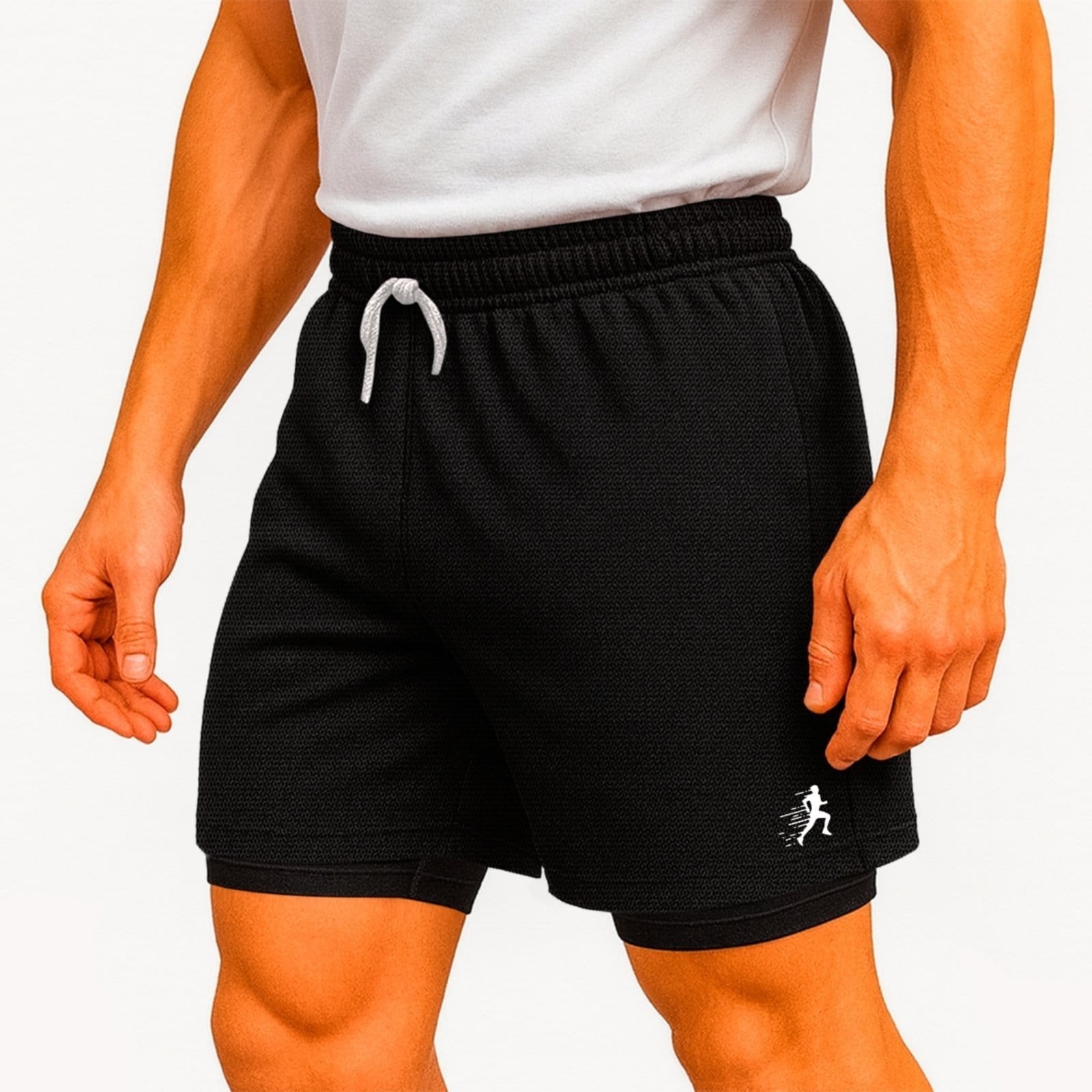 Vista 2 KIT 2 SHORT DRYFIT TERMICO PRETO CORRIDA BRANCO E CORRIDA BRANCO Relaxado azul