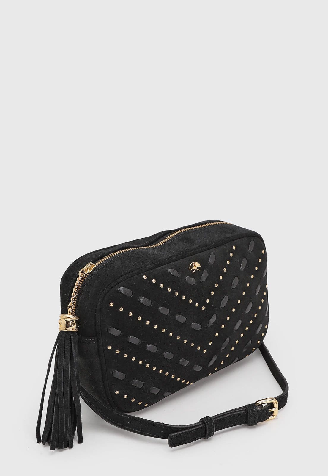 Vista 2 Bolsa Média Feminina Luiza Barcelos Suede Tachas Preta Luiza Barcelos preto