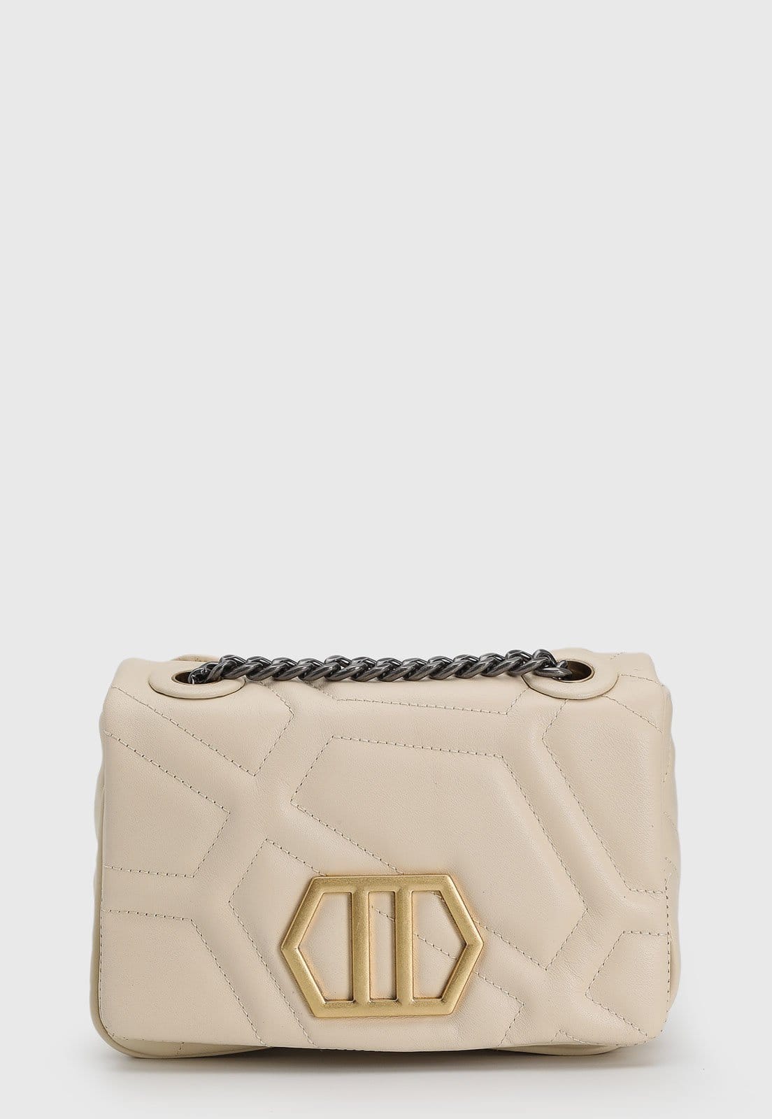 Bolsa Feminina Arezzo Matelassê Logo Dourada Off-White