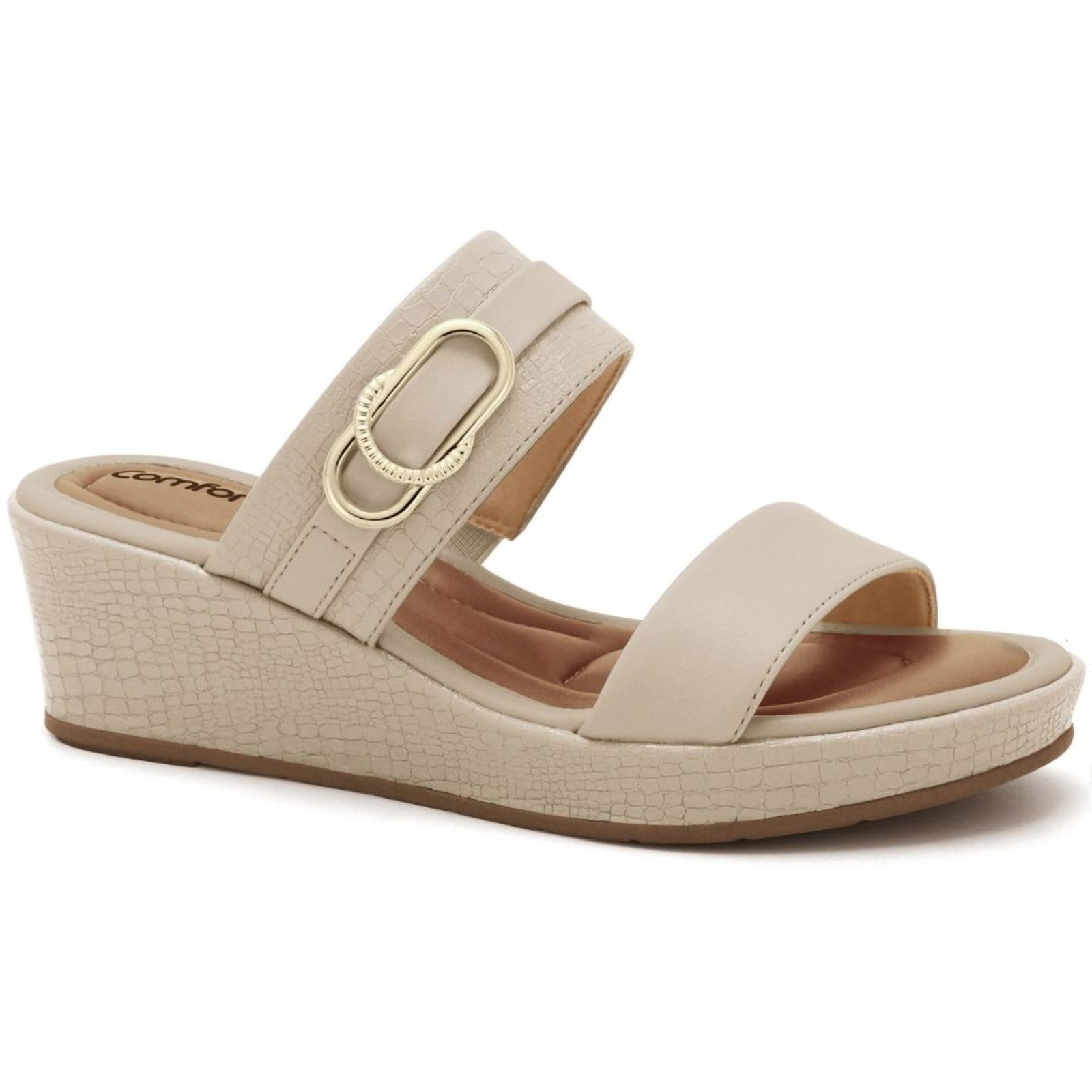 Tamanco Feminino Anabela Macia Almond Comfortflex 2653301-1