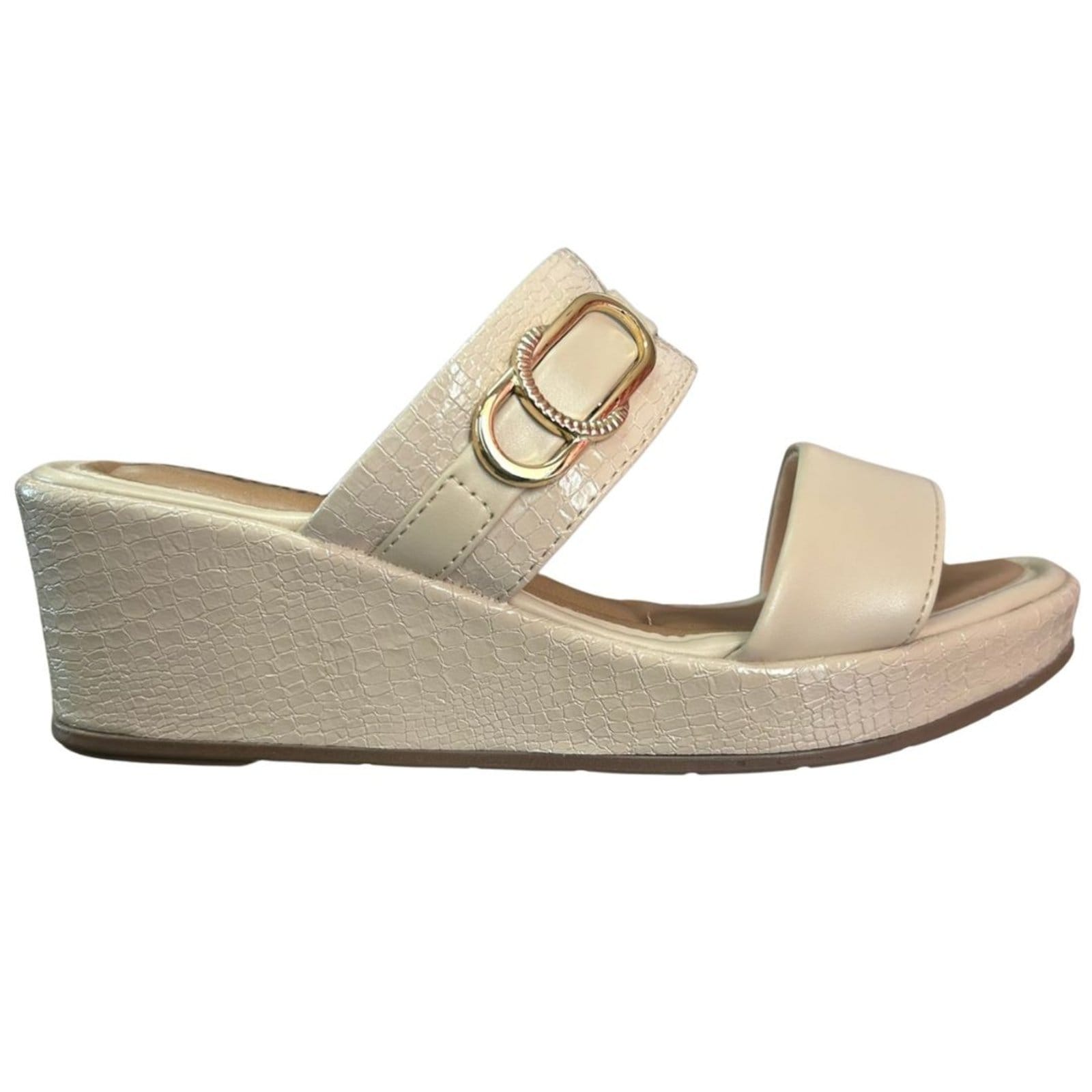 Vista 2 Tamanco Feminino Anabela Macia Almond Comfortflex 2653301-1 Comfortflex bege